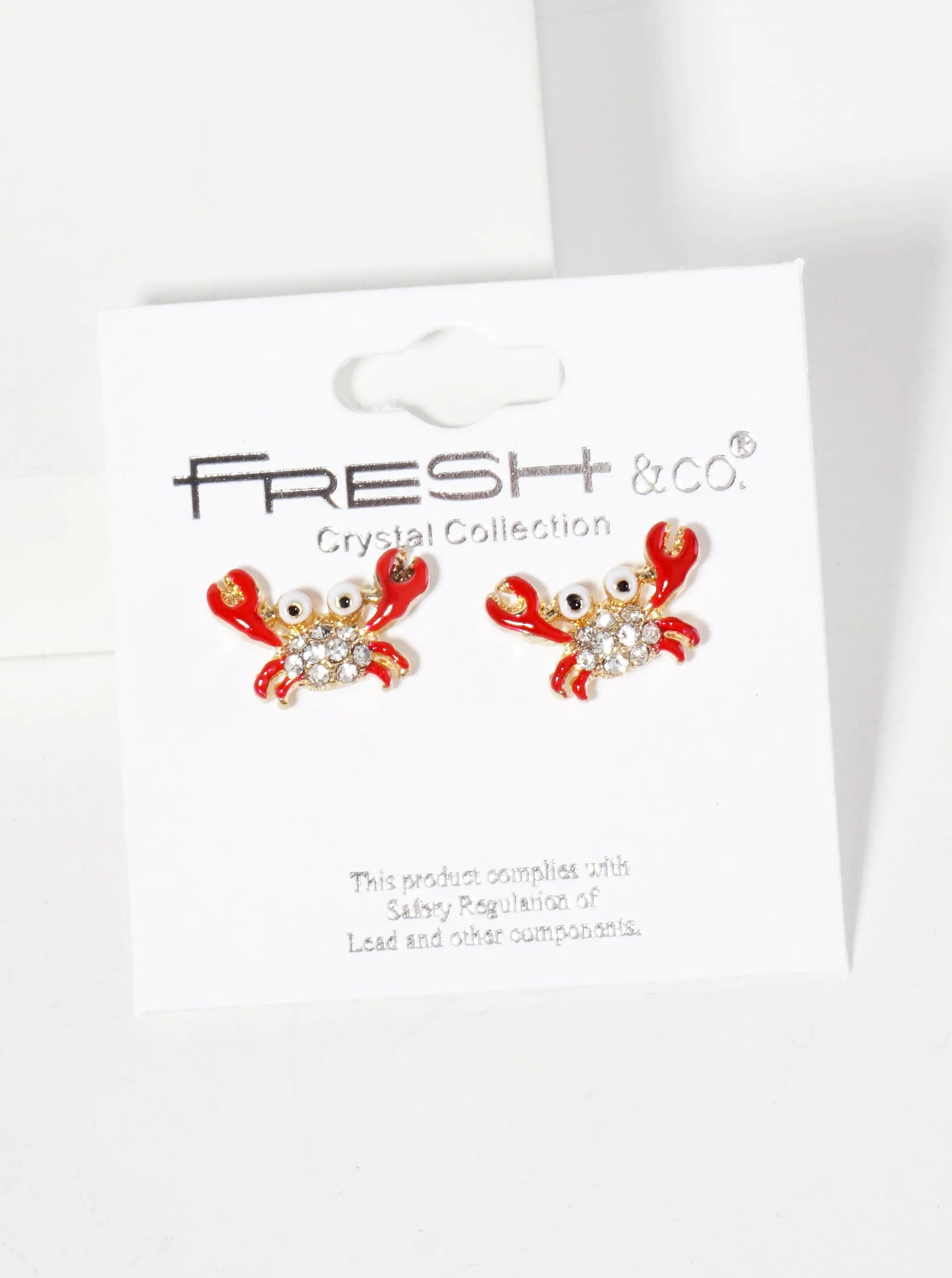 Sea-Life Crystal-Pave Enamel Fun Crab Stud Earrings