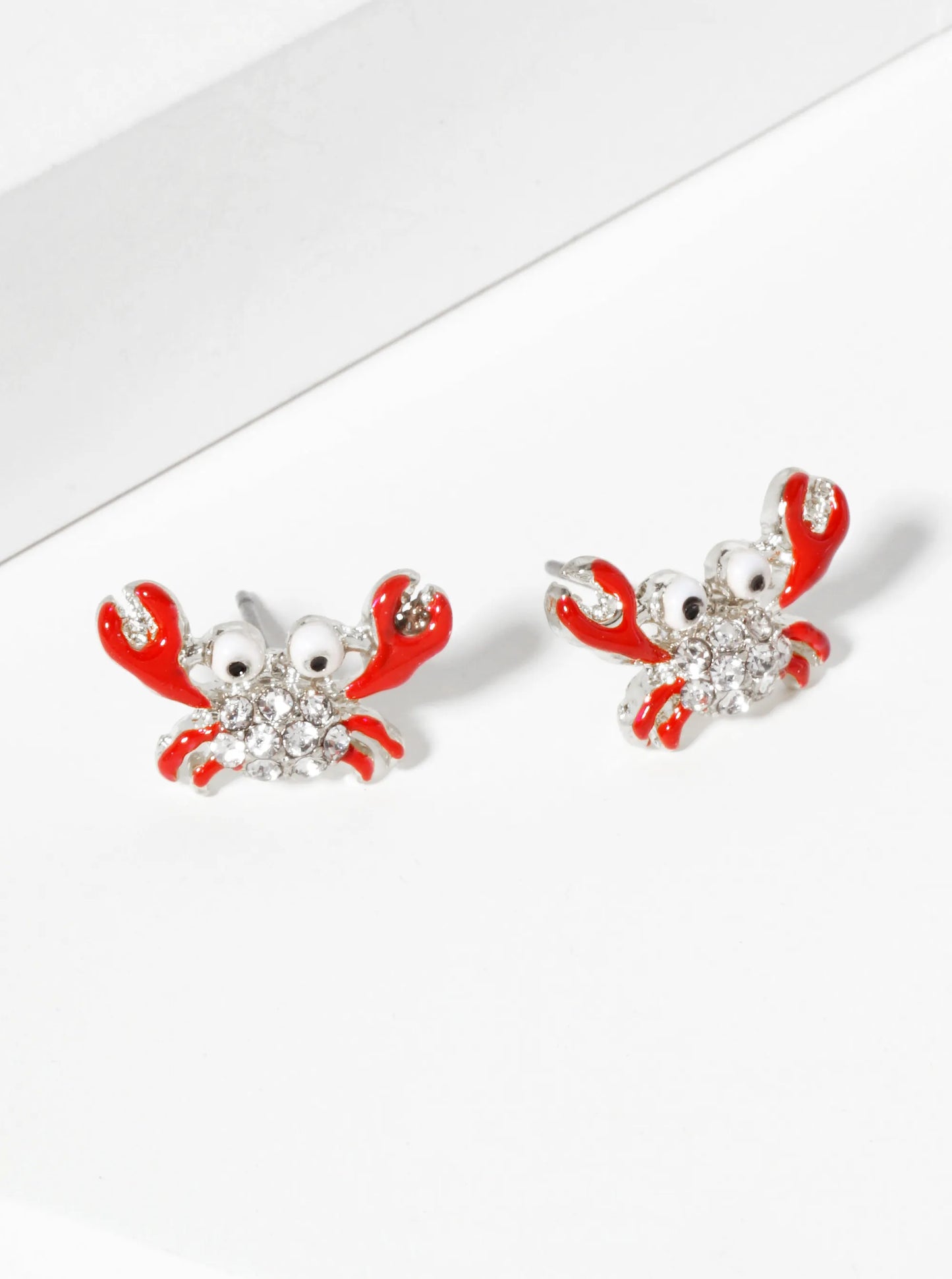 Sea-Life Crystal-Pave Enamel Fun Crab Stud Earrings