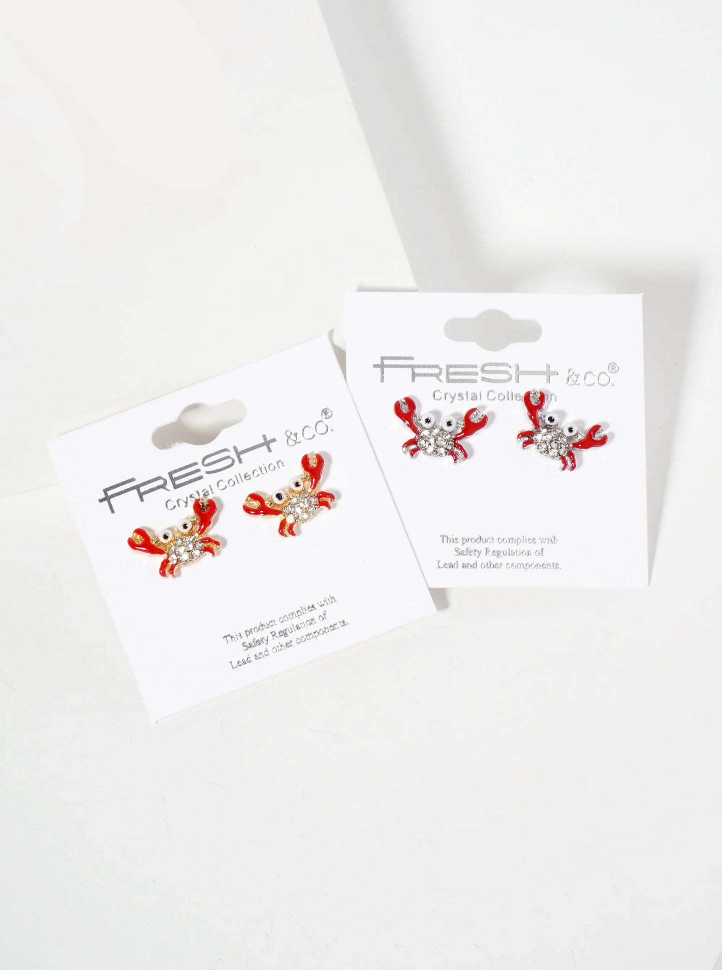 Sea-Life Crystal-Pave Enamel Fun Crab Stud Earrings