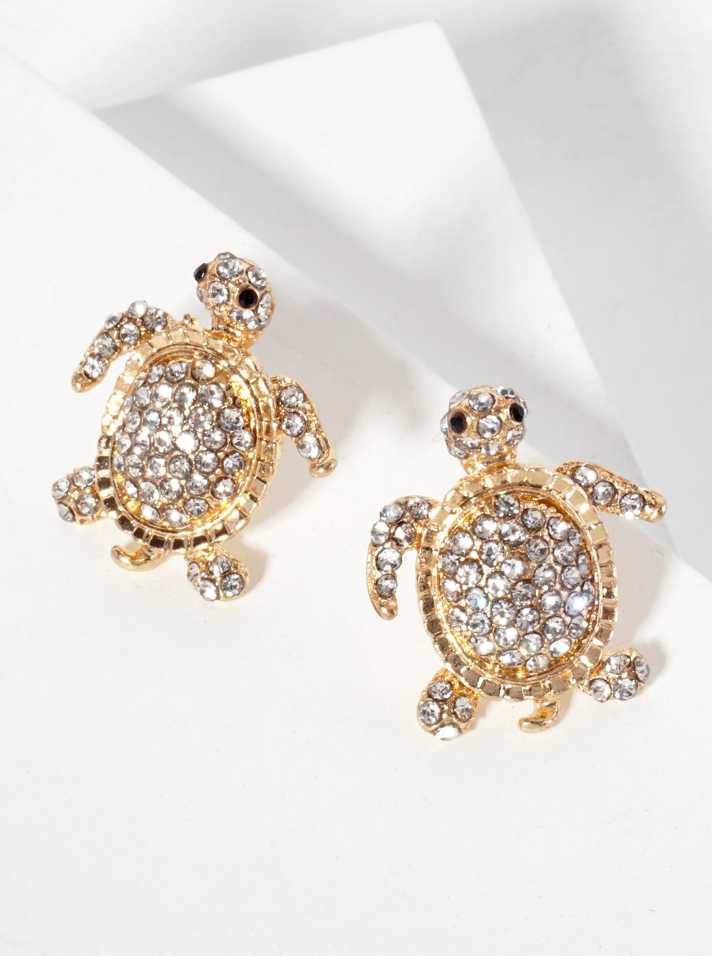 Sea-Life Crystal-Pave Turtle Stud Earrings