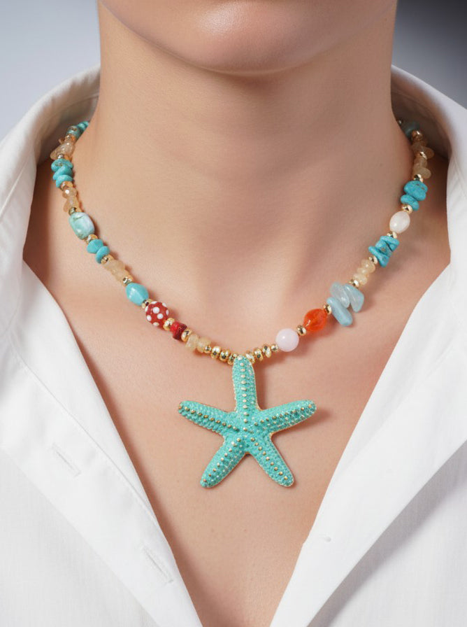 Sea Life Enameled Pendant Necklace Adjustable