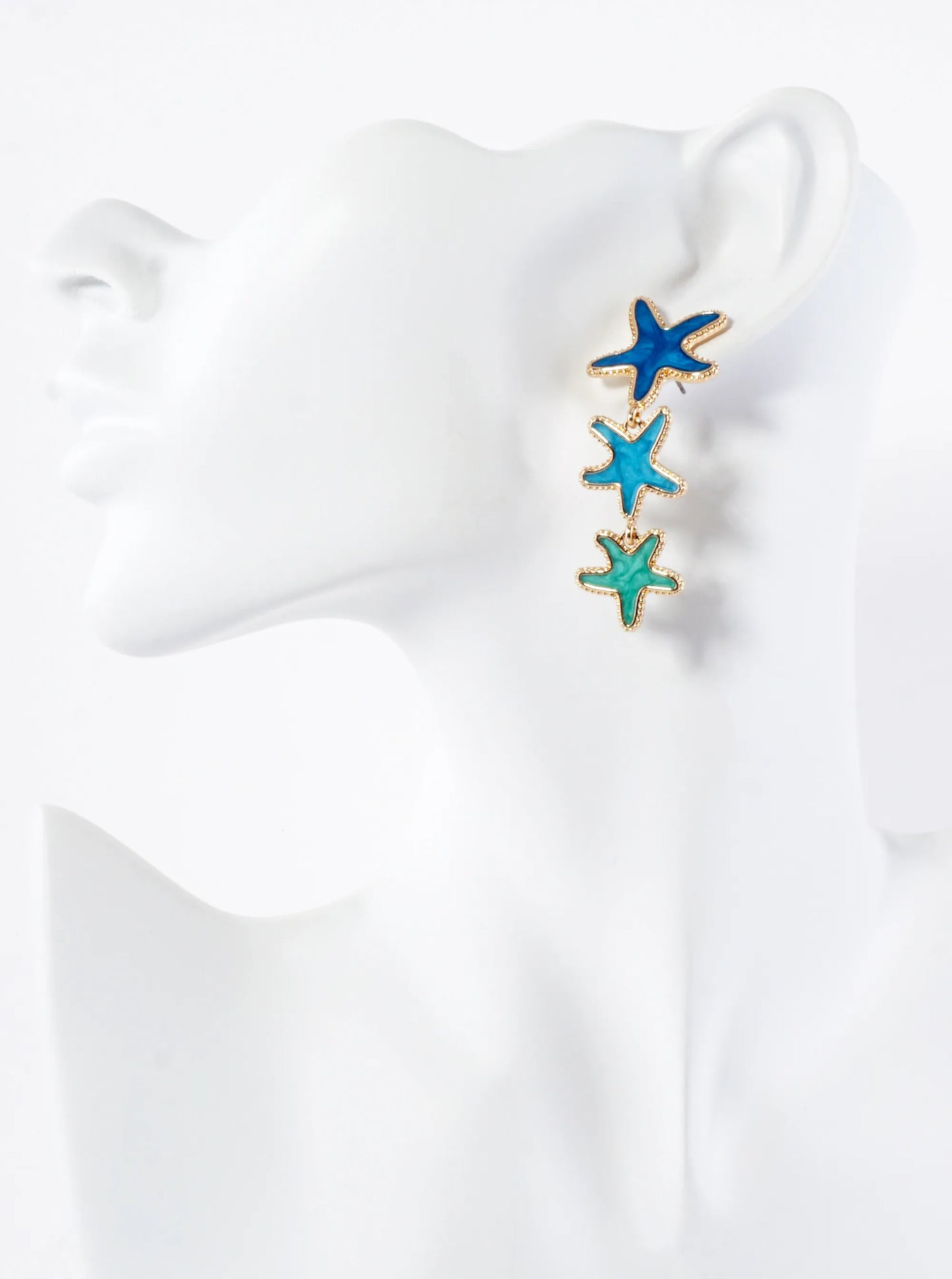 Sea-Life Graduated Enamel Starfish Dangle Drop Earrings
