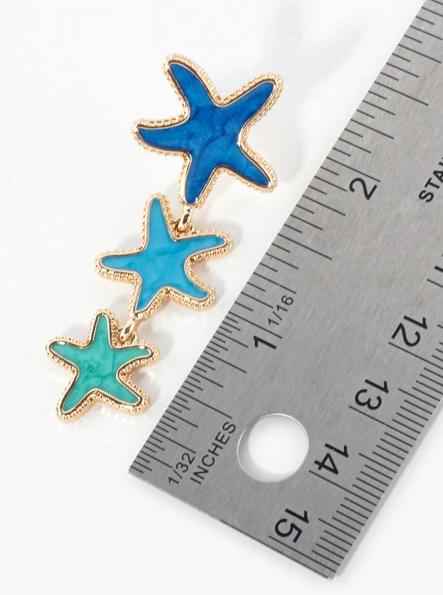 Sea-Life Graduated Enamel Starfish Dangle Drop Earrings