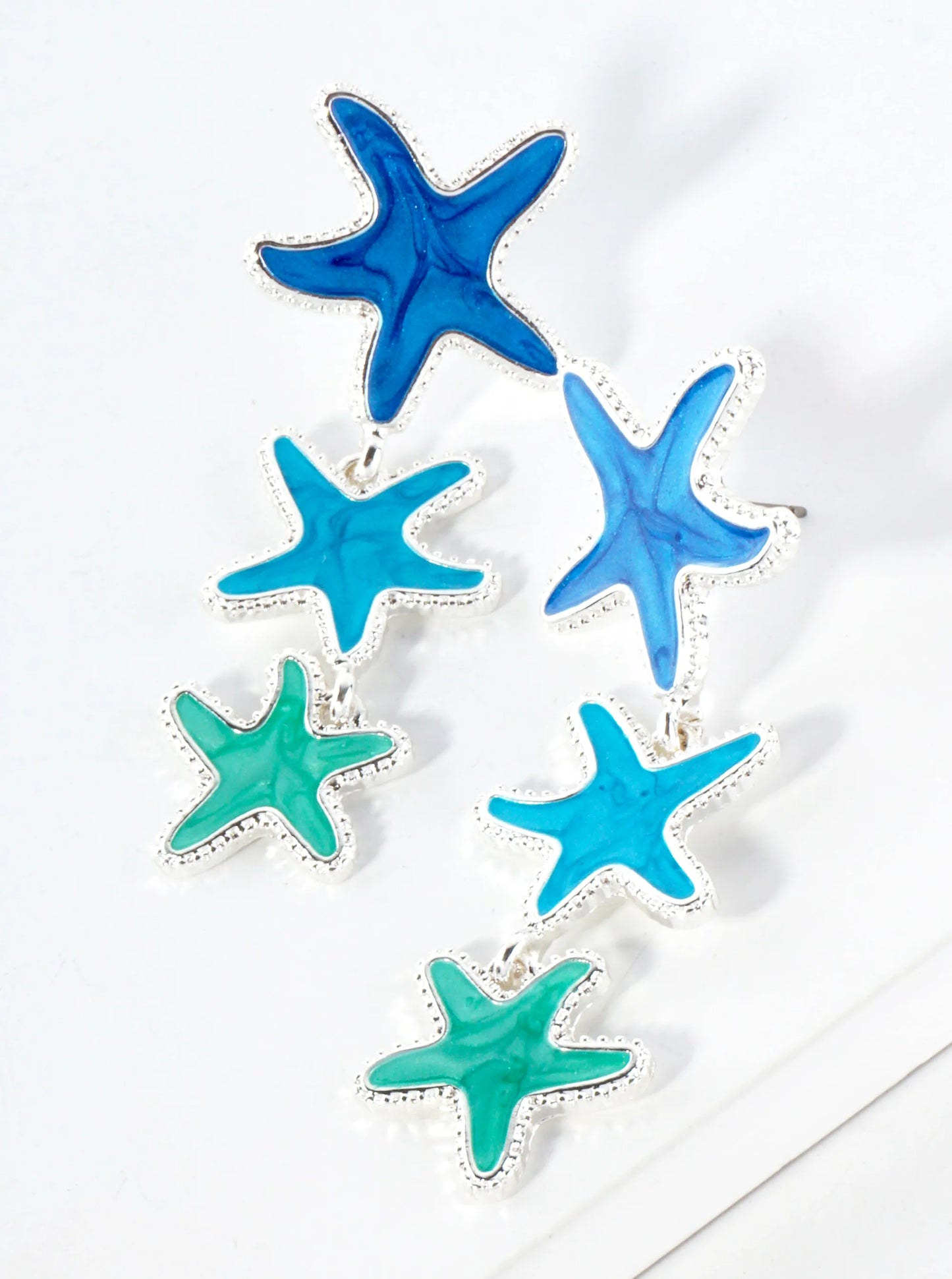Sea-Life Graduated Enamel Starfish Dangle Drop Earrings
