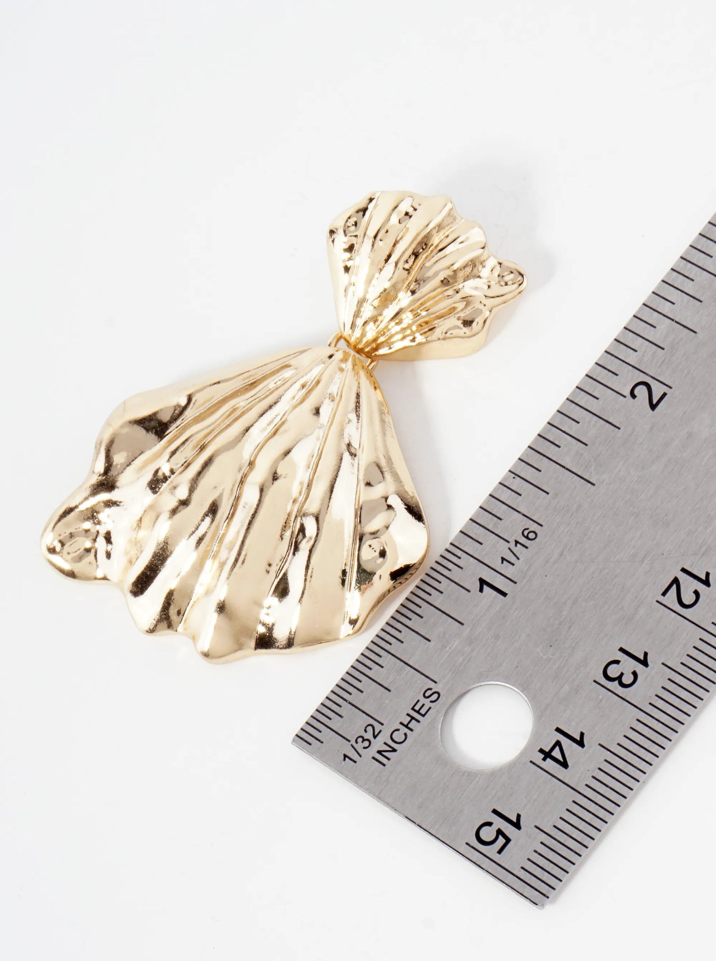 Sea-Life Hammered-Texture Metal Double Shell Statement Dangle Earrings With-Titanium-Post