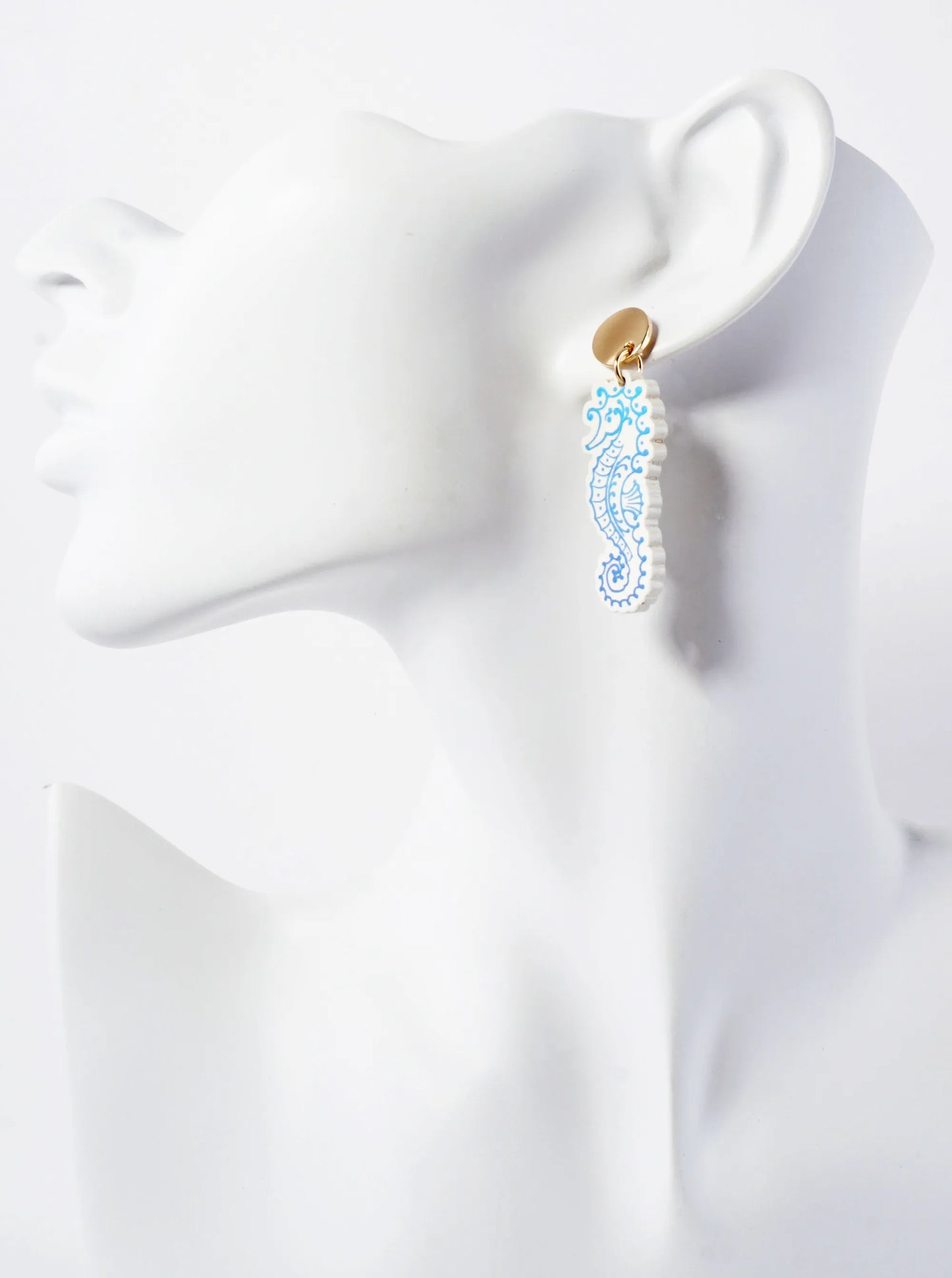 Sea-Life Laser-Cut Wood Seahorse Dangle Drop Earrings