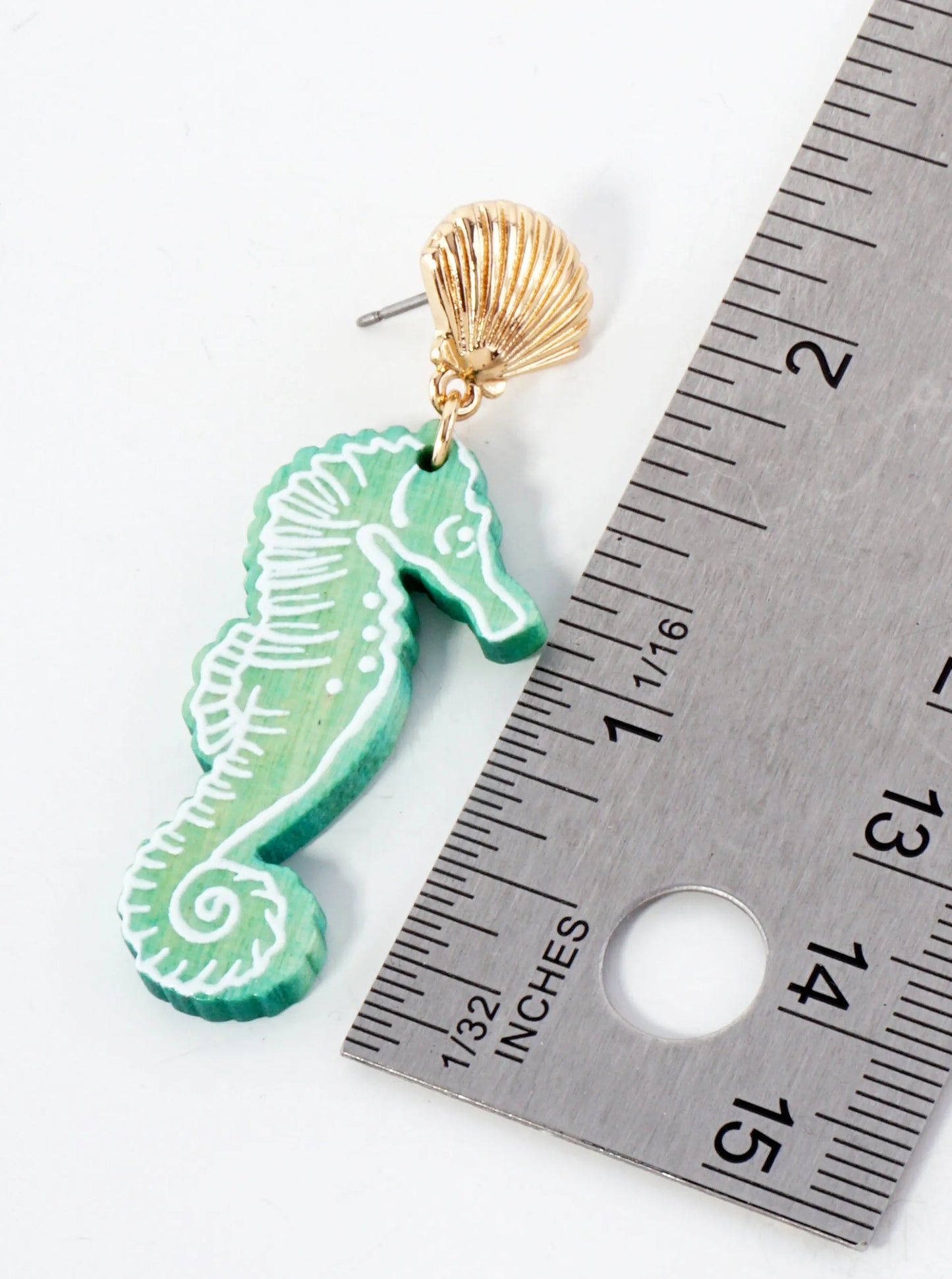 Sea-Life Laser-Cut Wood Seahorse Dangle Drop Earrings