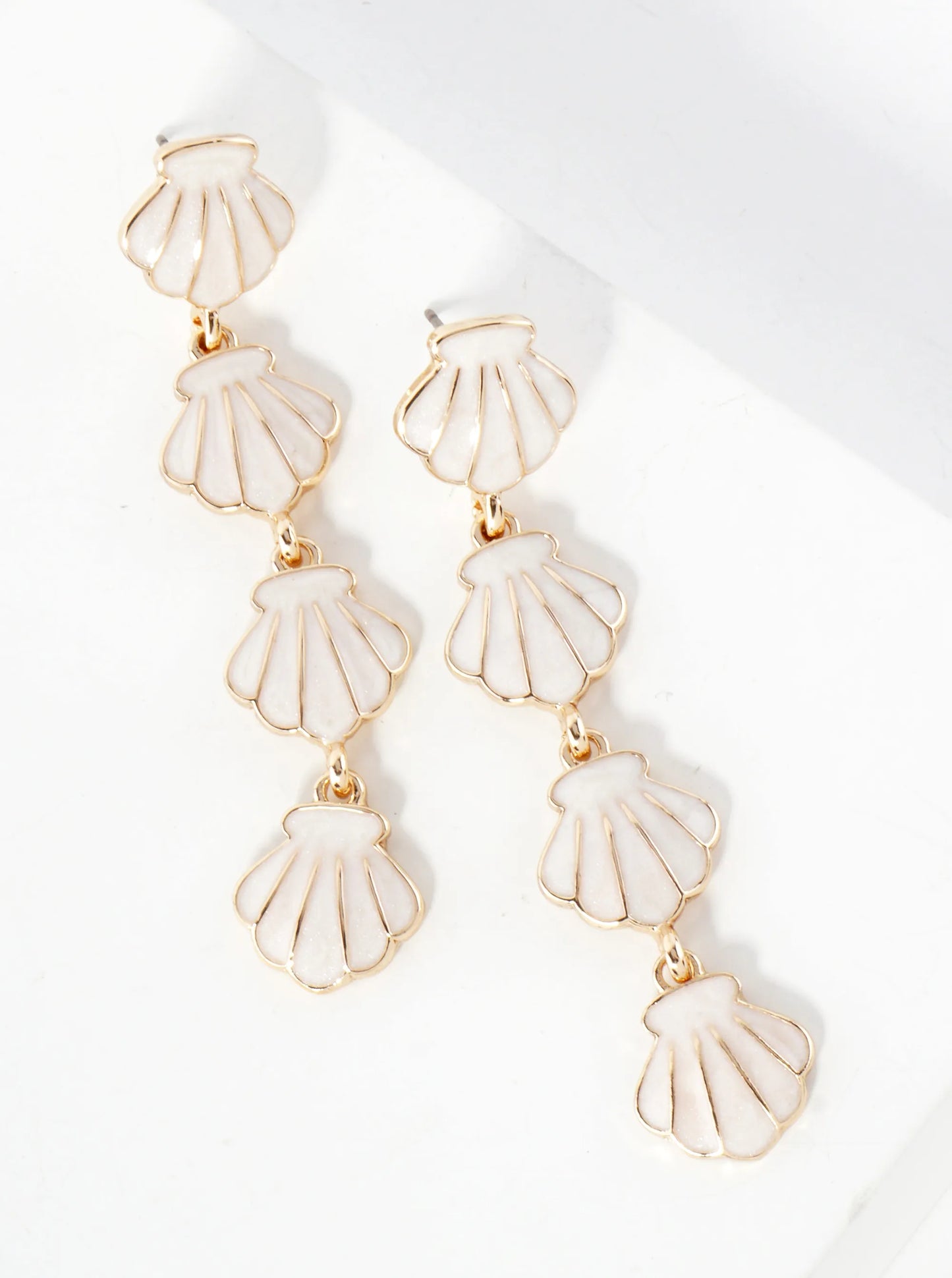 Sea-Life Marble Enamel Filled Four Sea Shell Drop Dangle Earrings