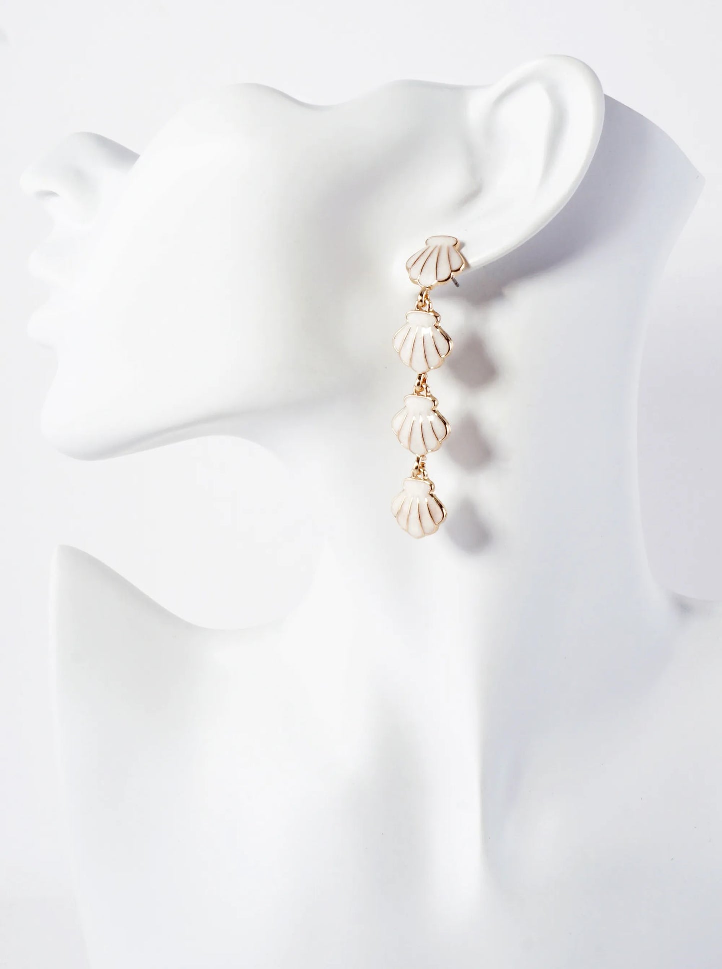 Sea-Life Marble Enamel Filled Four Sea Shell Drop Dangle Earrings
