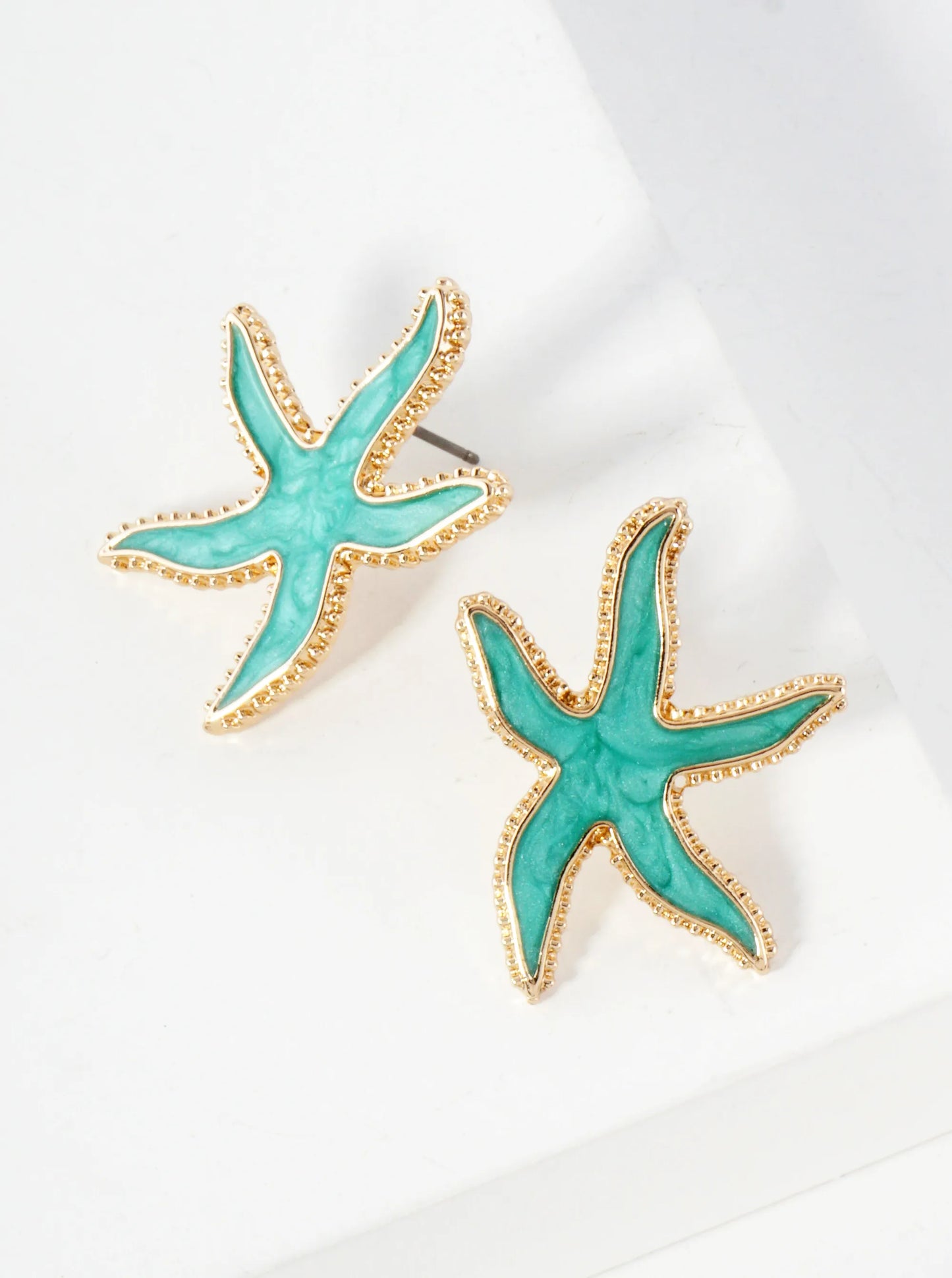 Sea-Life Marble Enamel Filled Starfish Stud Earrings