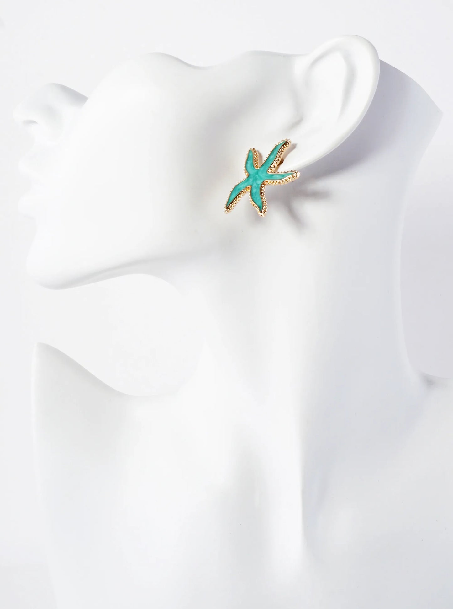 Sea-Life Marble Enamel Filled Starfish Stud Earrings