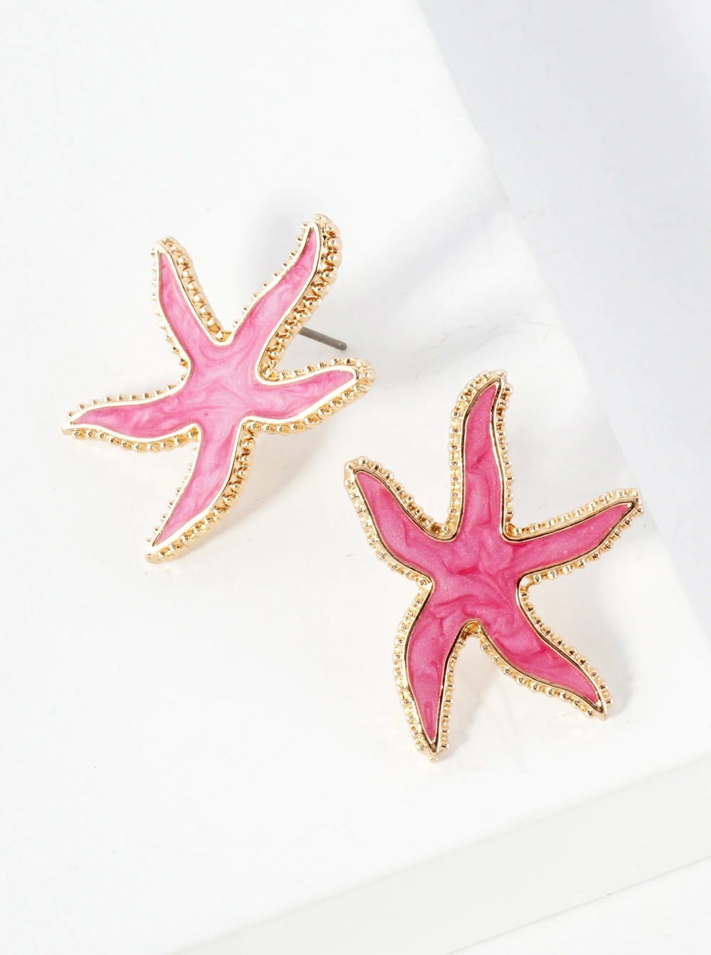 Sea-Life Marble Enamel Filled Starfish Stud Earrings