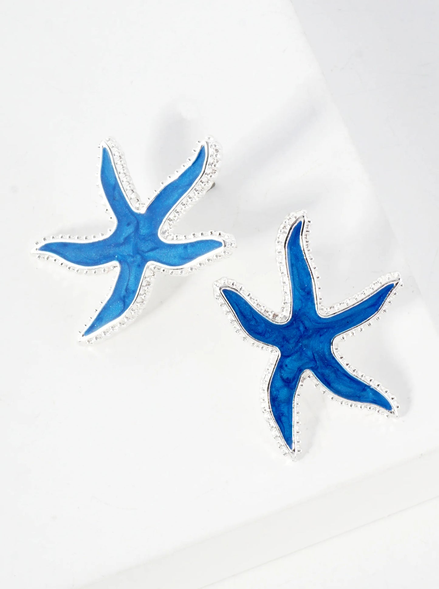 Sea-Life Marble Enamel Filled Starfish Stud Earrings