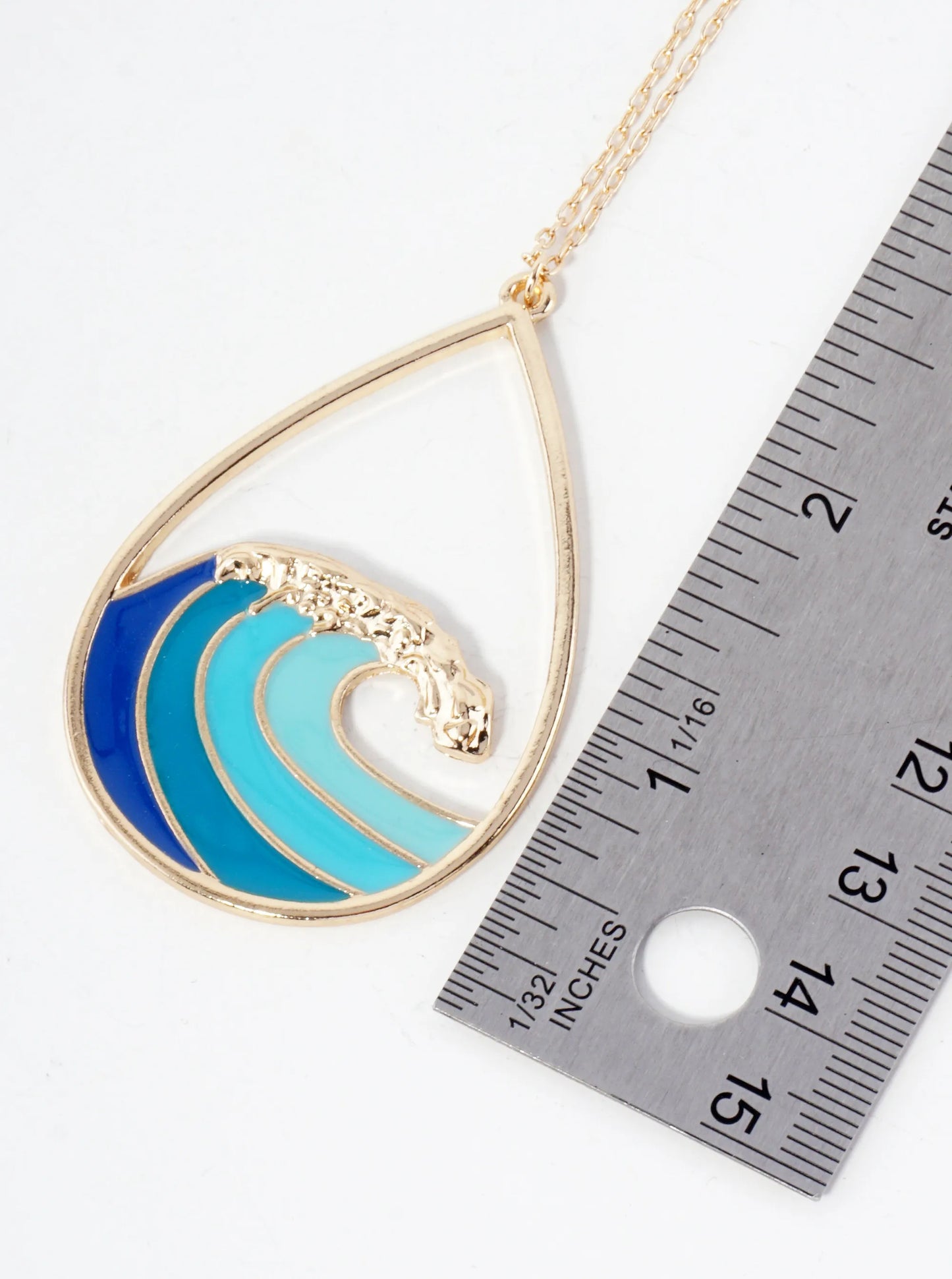Sea-Life Ocean Wave Teardrop Pendant 30-inch Long Necklace