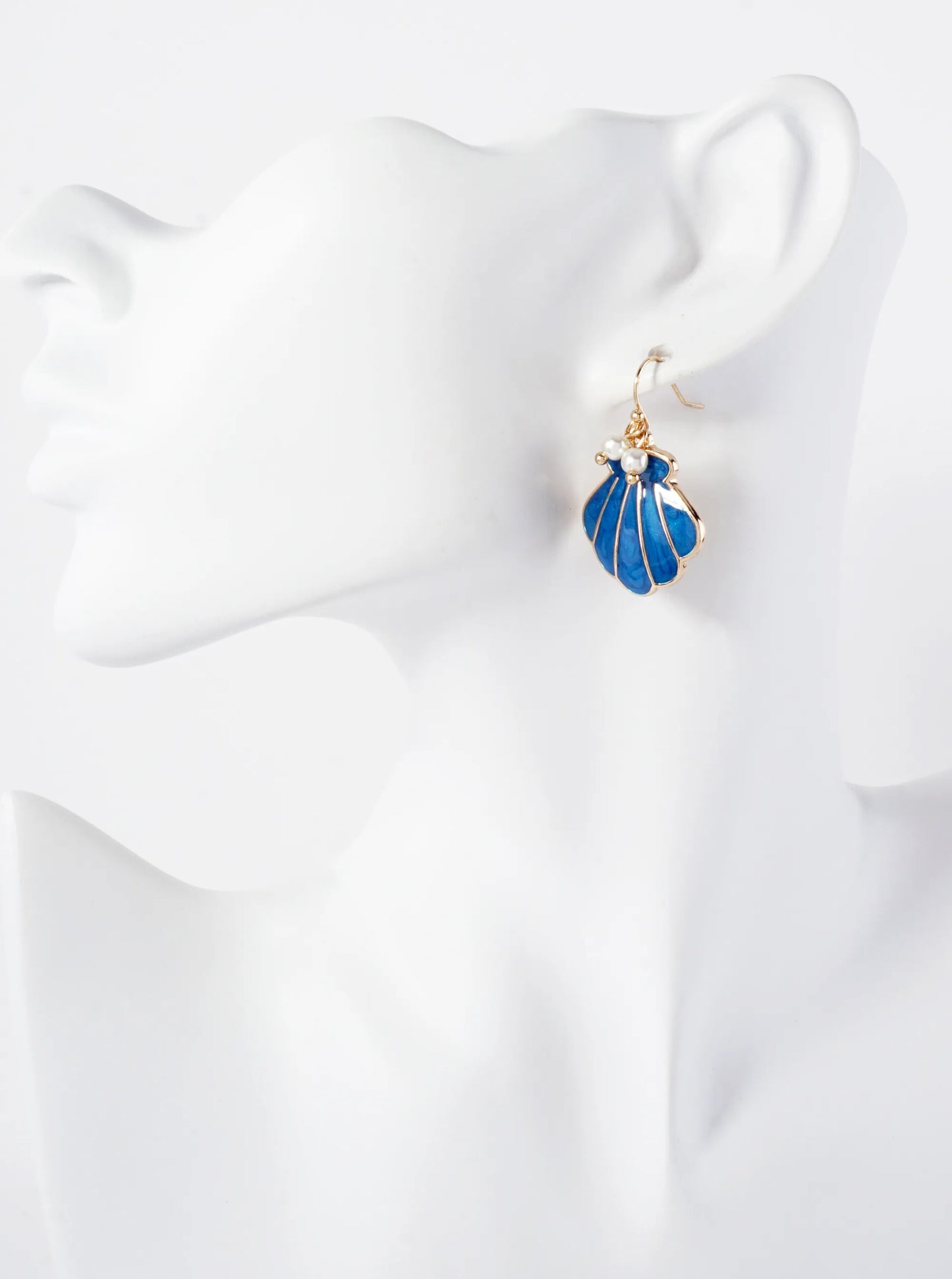 Sea-Life Pearl Enamel Shell Drop Dangle Earrings