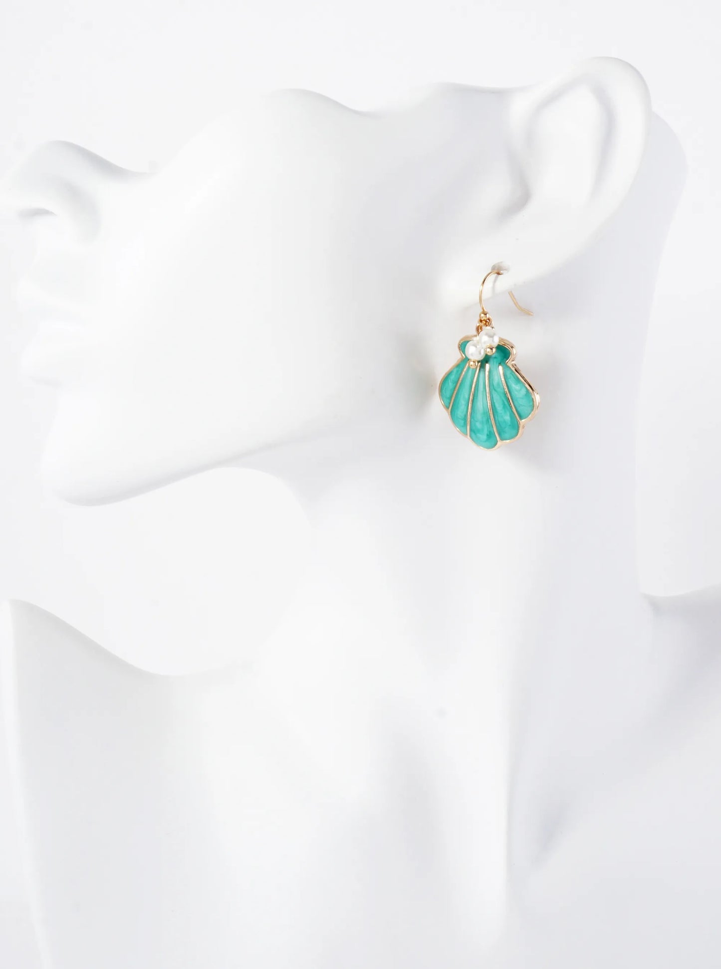 Sea-Life Pearl Enamel Shell Drop Dangle Earrings