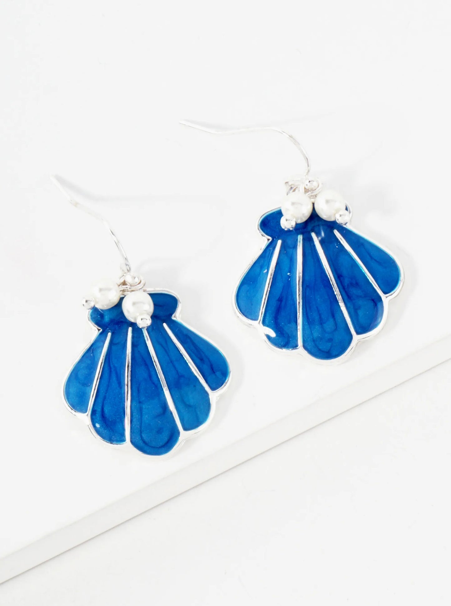 Sea-Life Pearl Enamel Shell Drop Dangle Earrings