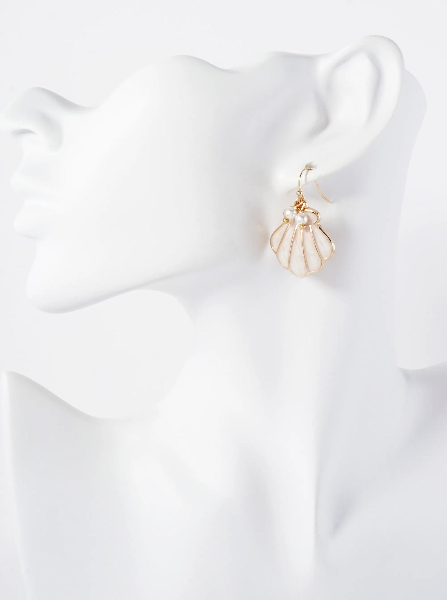 Sea-Life Pearl Enamel Shell Drop Dangle Earrings