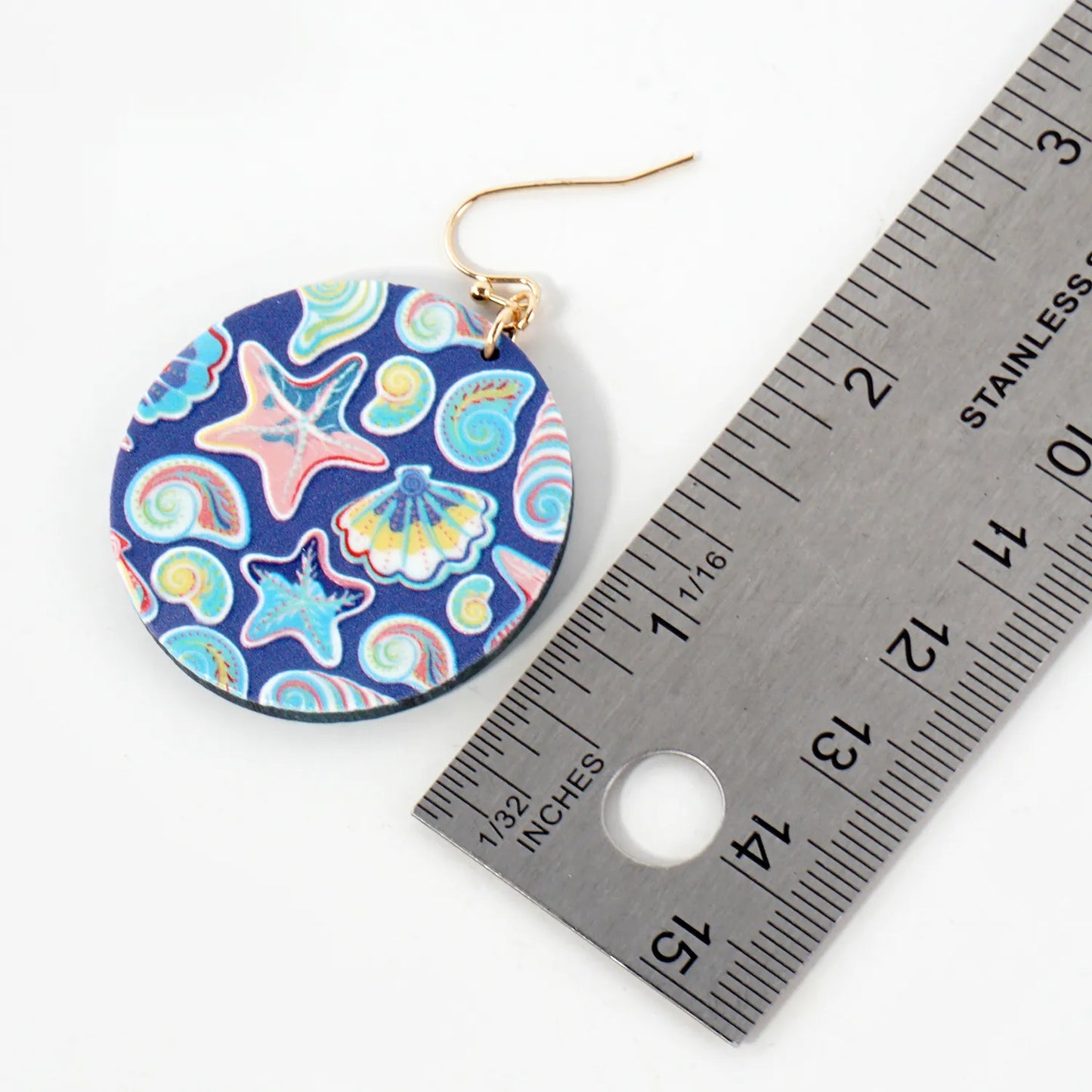 Sea-Life Printed Wood Circle Dangle Earrings