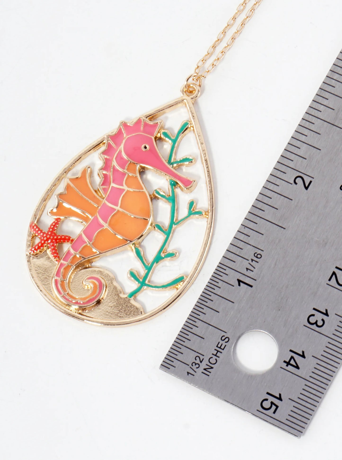 Sea-Life Seahorse Teardrop Pendant 30-inch Long Necklace