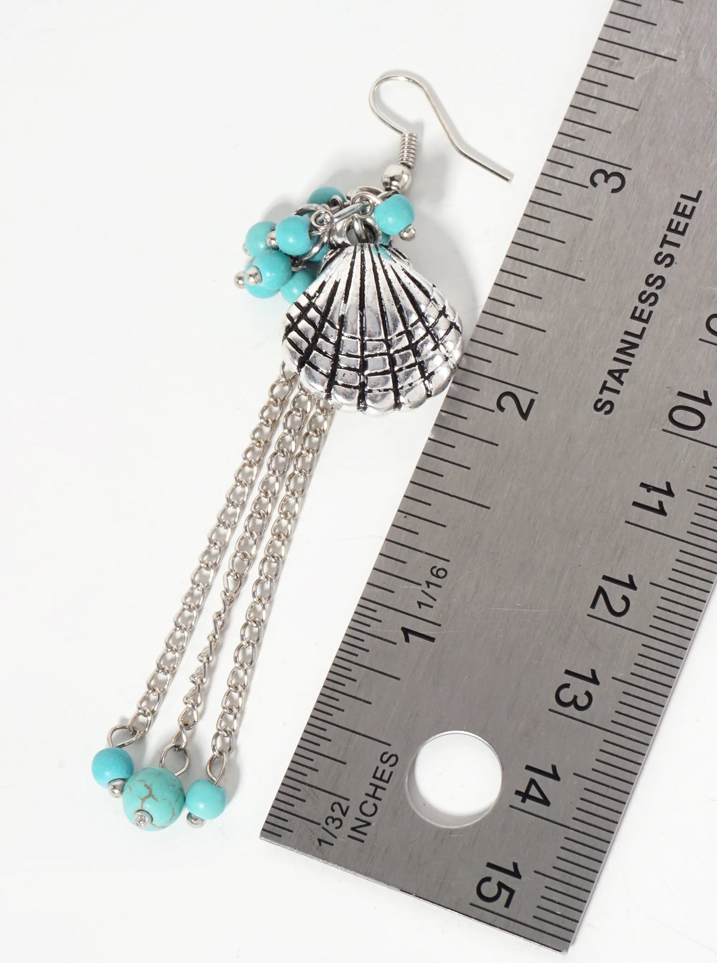 Sea-Life Semi-Precious Natural-Stone Chain Drop Seashell Dangle Earrings