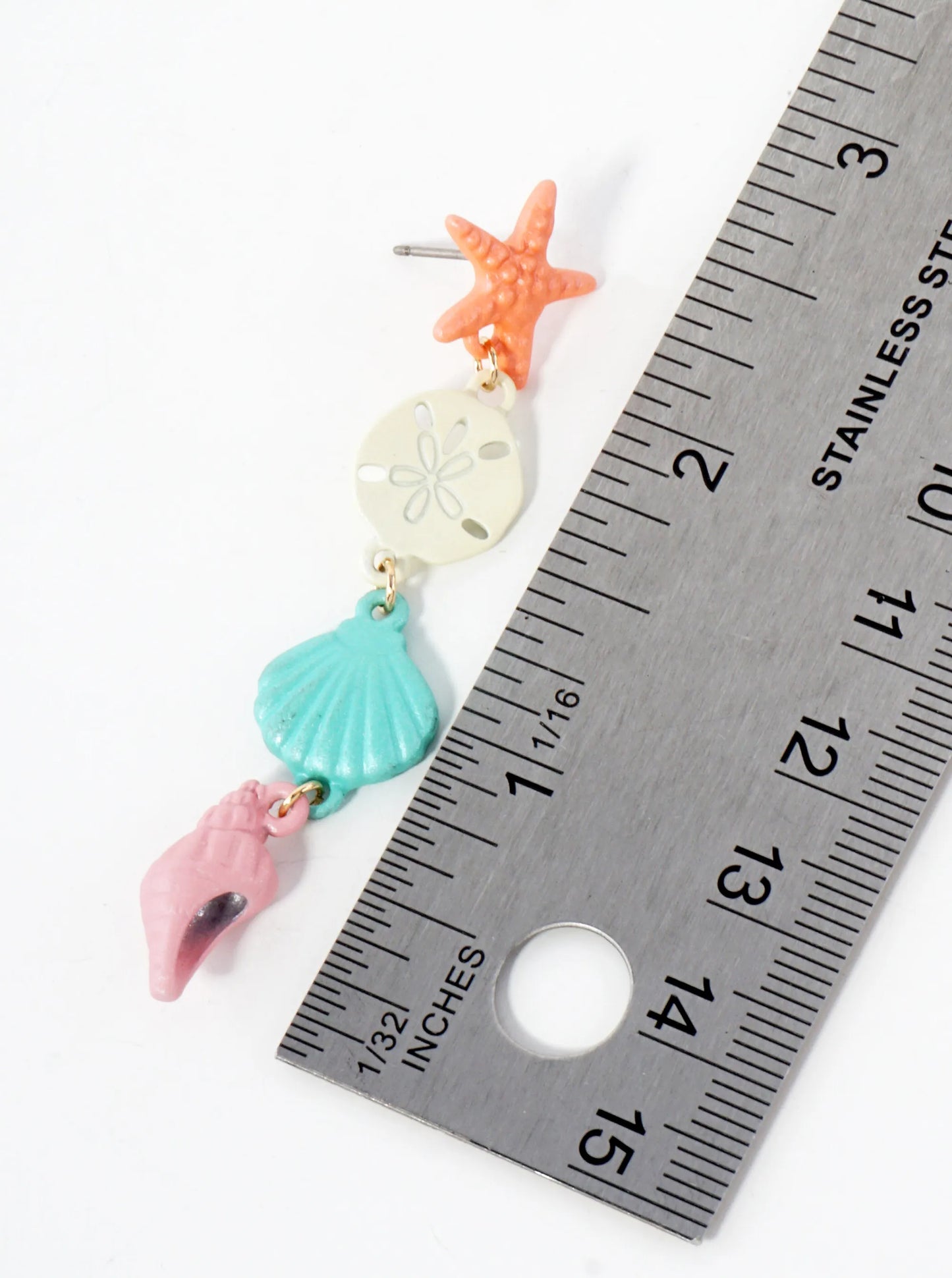 Sea-Life Textured Metal Starfish Sand-Dollar Seashell Conch Drop Metal Earrings