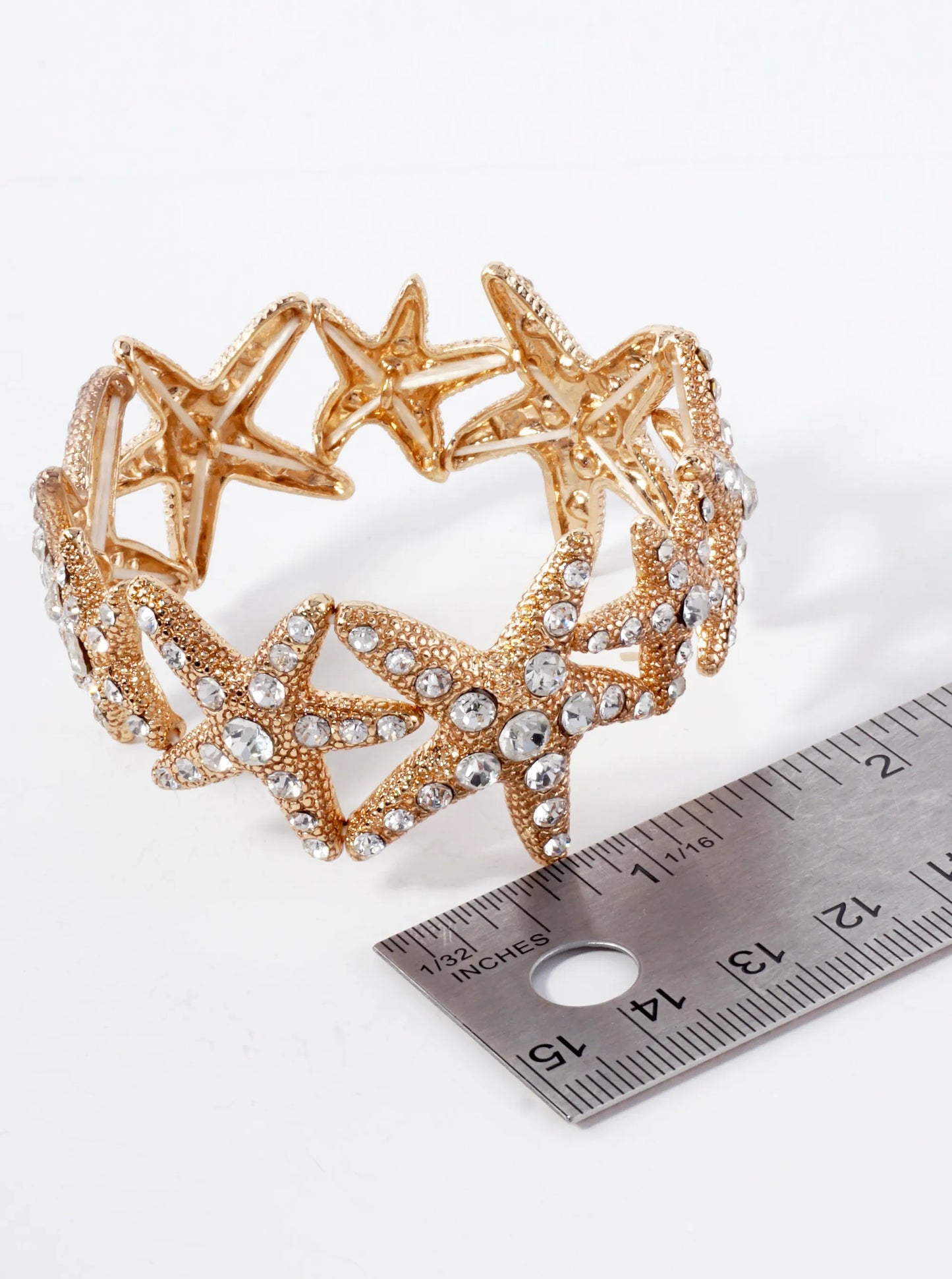 Sea-Life-Theme Crystal-Pave Starfish Stretch Bracelet