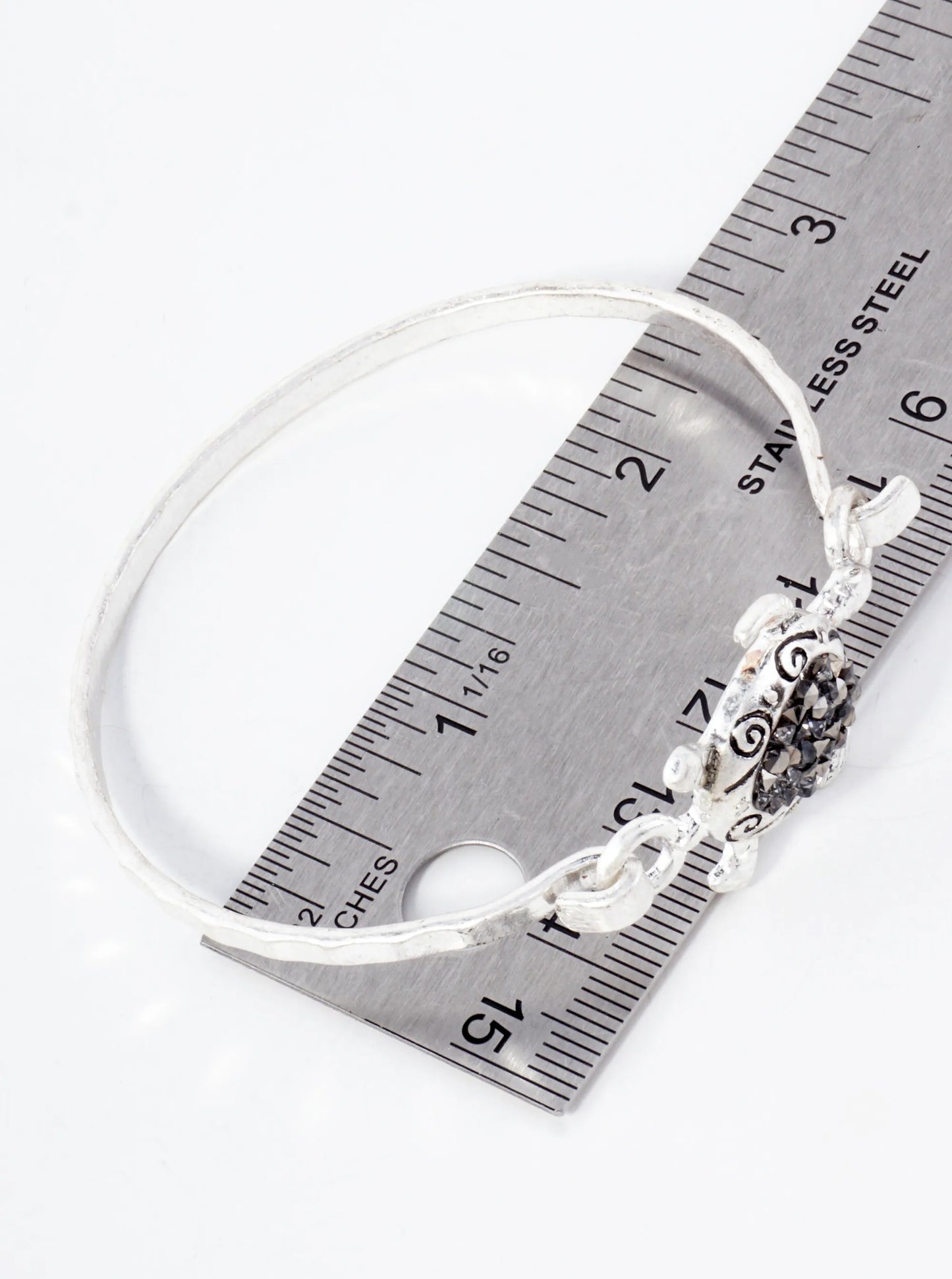Sea-Life-Theme Crystal-Pave Turtle Accent Hook-Closure Hinged Bracelet