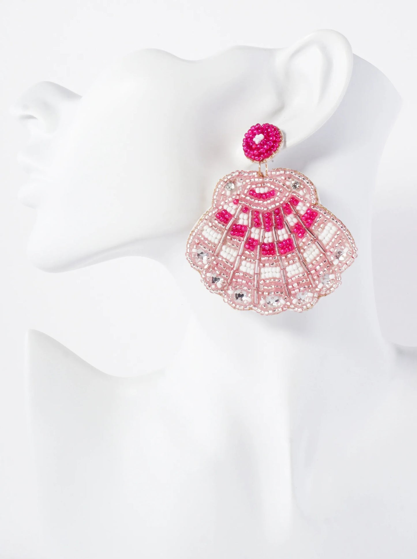Sea-Life-Theme Glass-Beaded Shell Statement Earrings