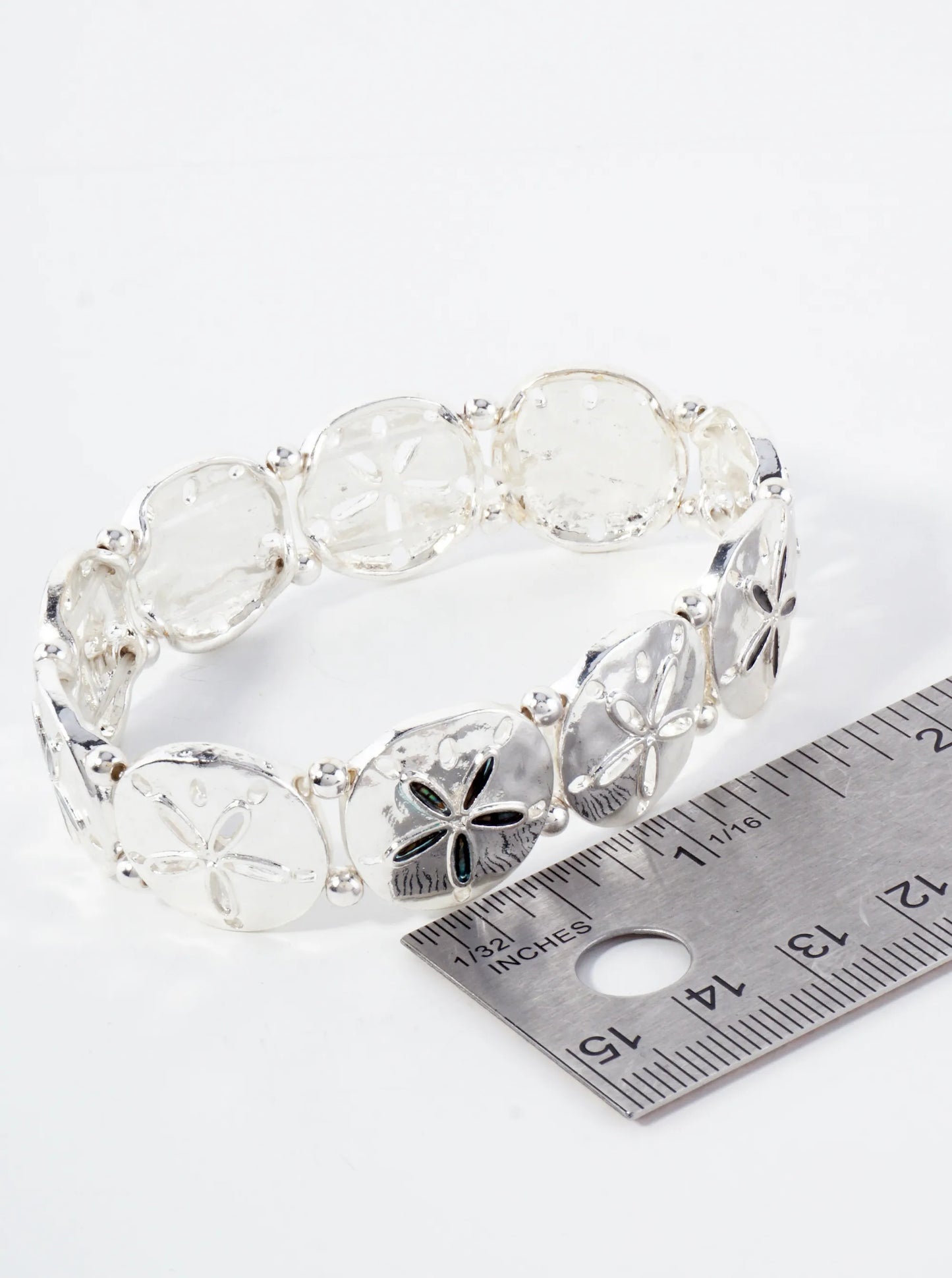 Sea-Life-Theme Hammered-Texture Sand-Dollar Stretch Bracelet
