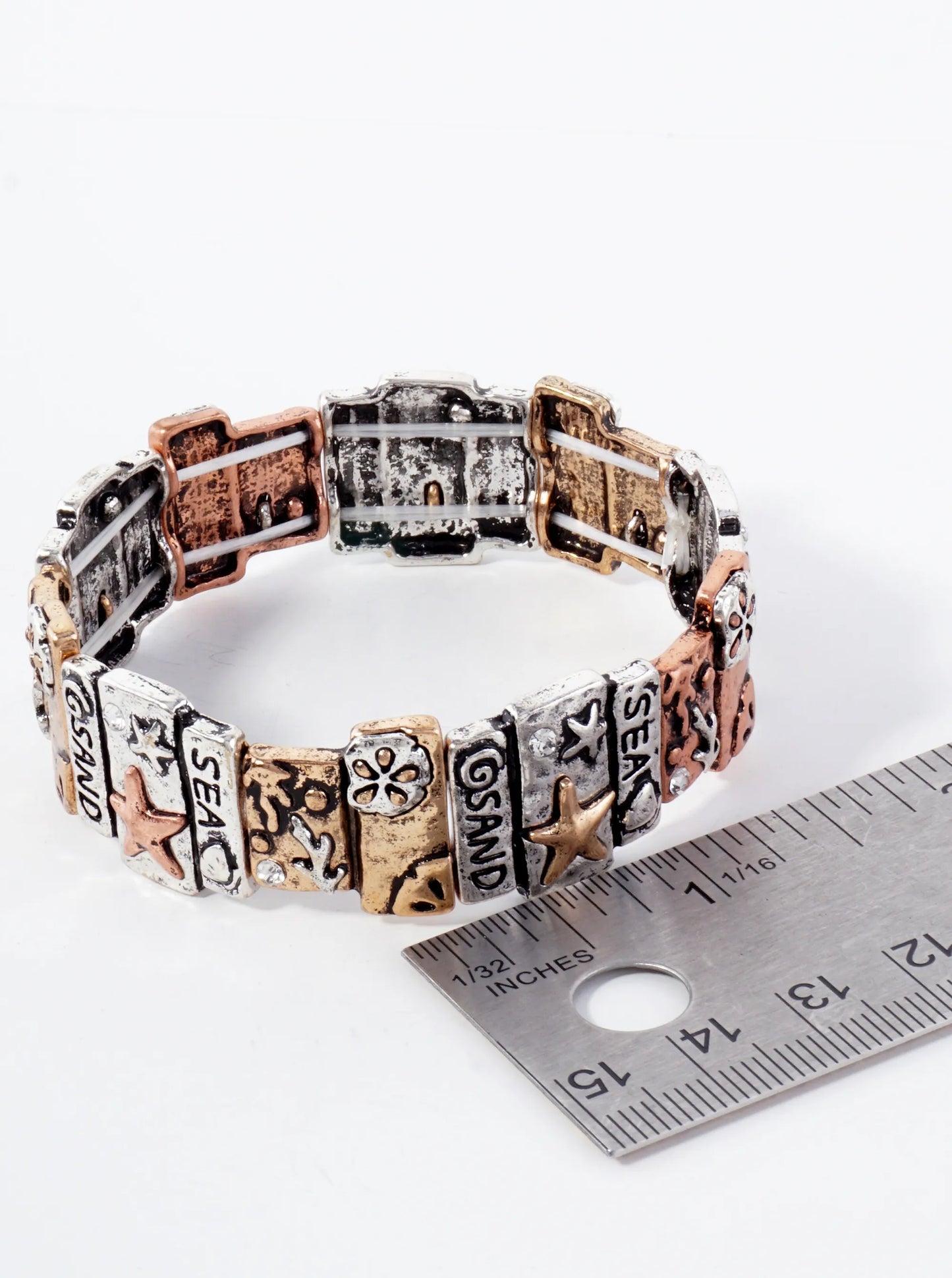 Sea-Life-Theme Sea Sand Engraved Starfish Stretch Bracelet