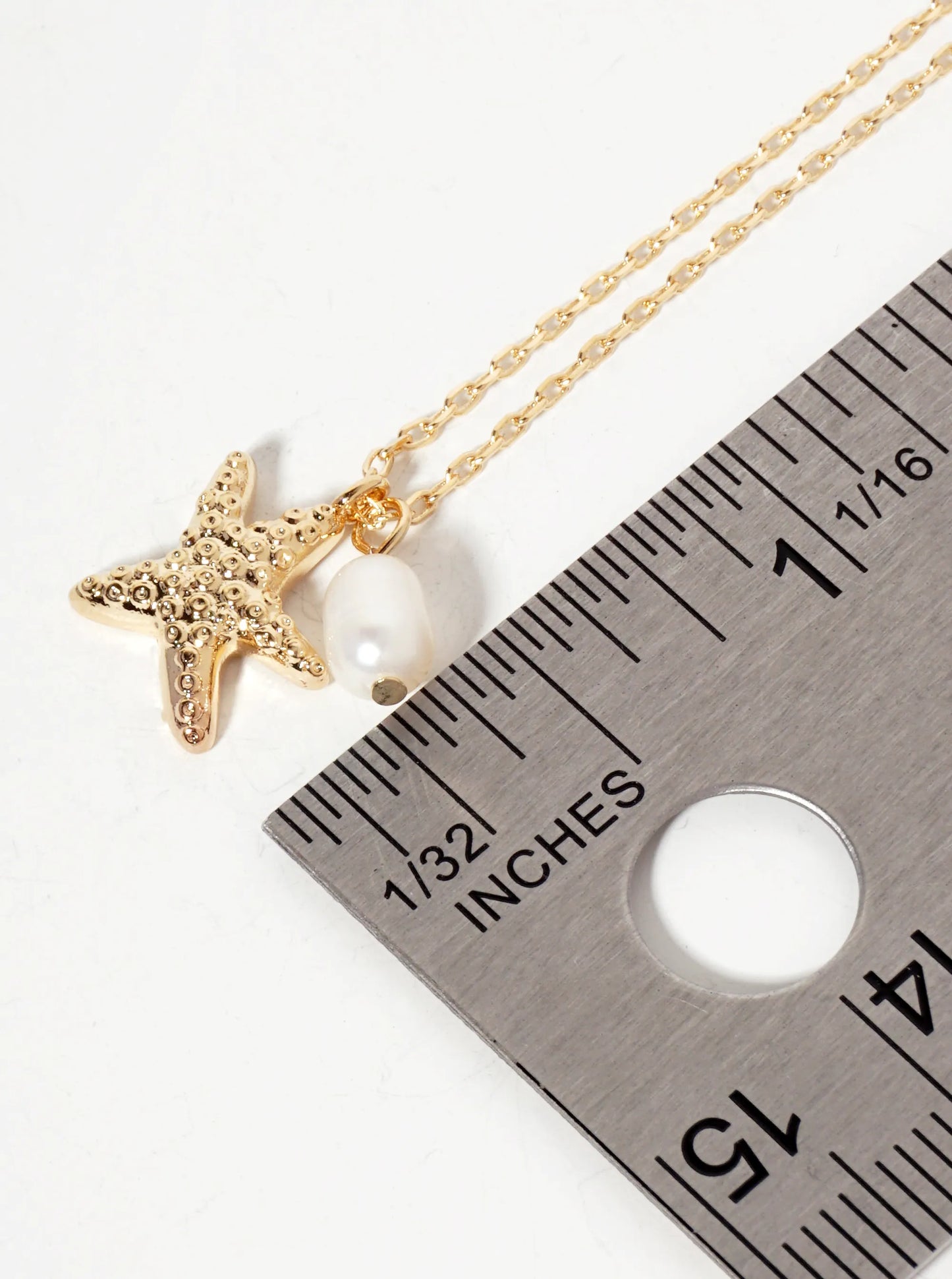 Sea-Life-Theme Starfish Pearl Pendant 18K-Gold-Dipped Necklace
