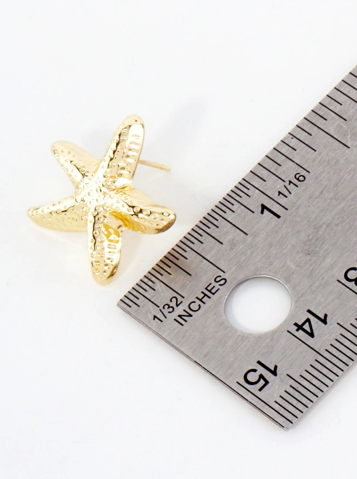 Sea-Life-Theme Textured Starfish 18K-Gold-Dipped Brass Earrings