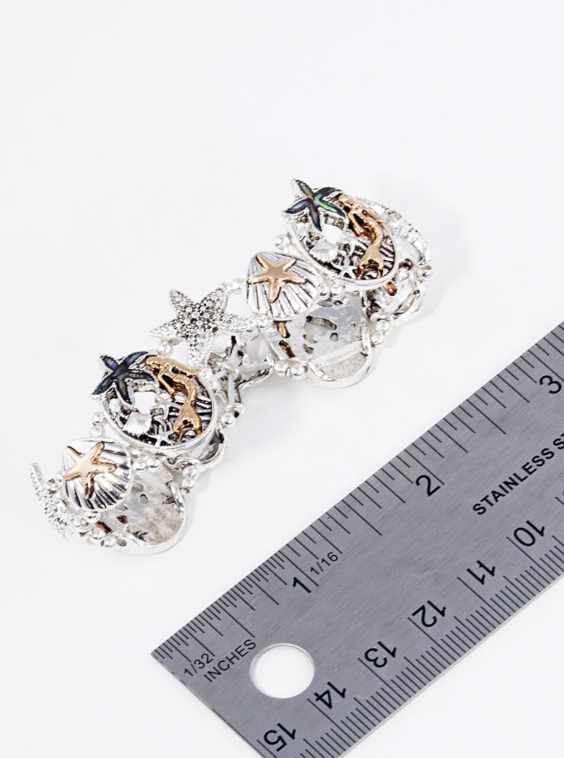 Sea Life Abalone Inlay Starfish Mermaid Metal Stretch Bracelet
