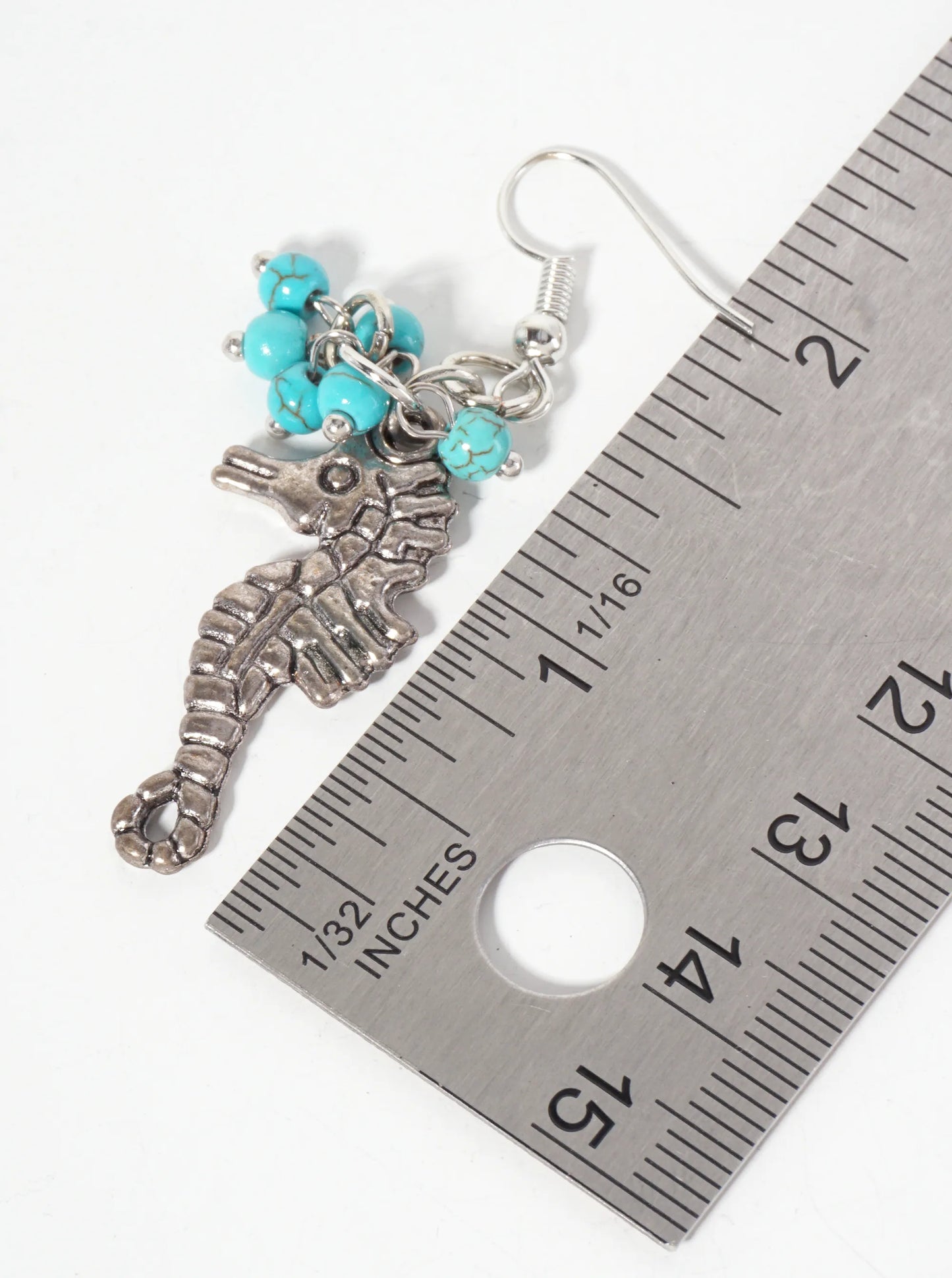 Seahorse Turquoise Semi-Precious Natural Beads Dangle Drop Sea-Life-Theme Earrings