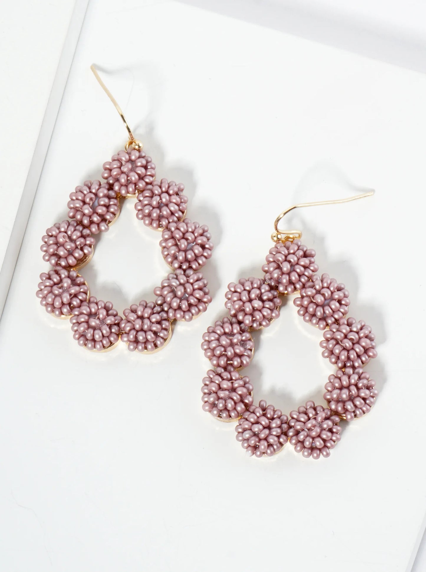 Seed Bead Cluster Teardrop Dangle Earrings