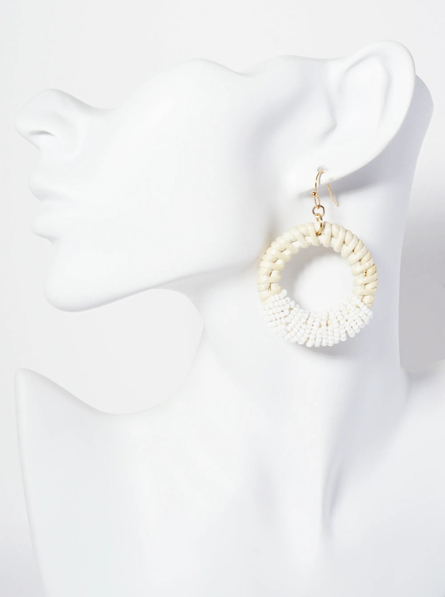 Seed-Bead Wrapped Rattan Circle Statement Summer Earrings