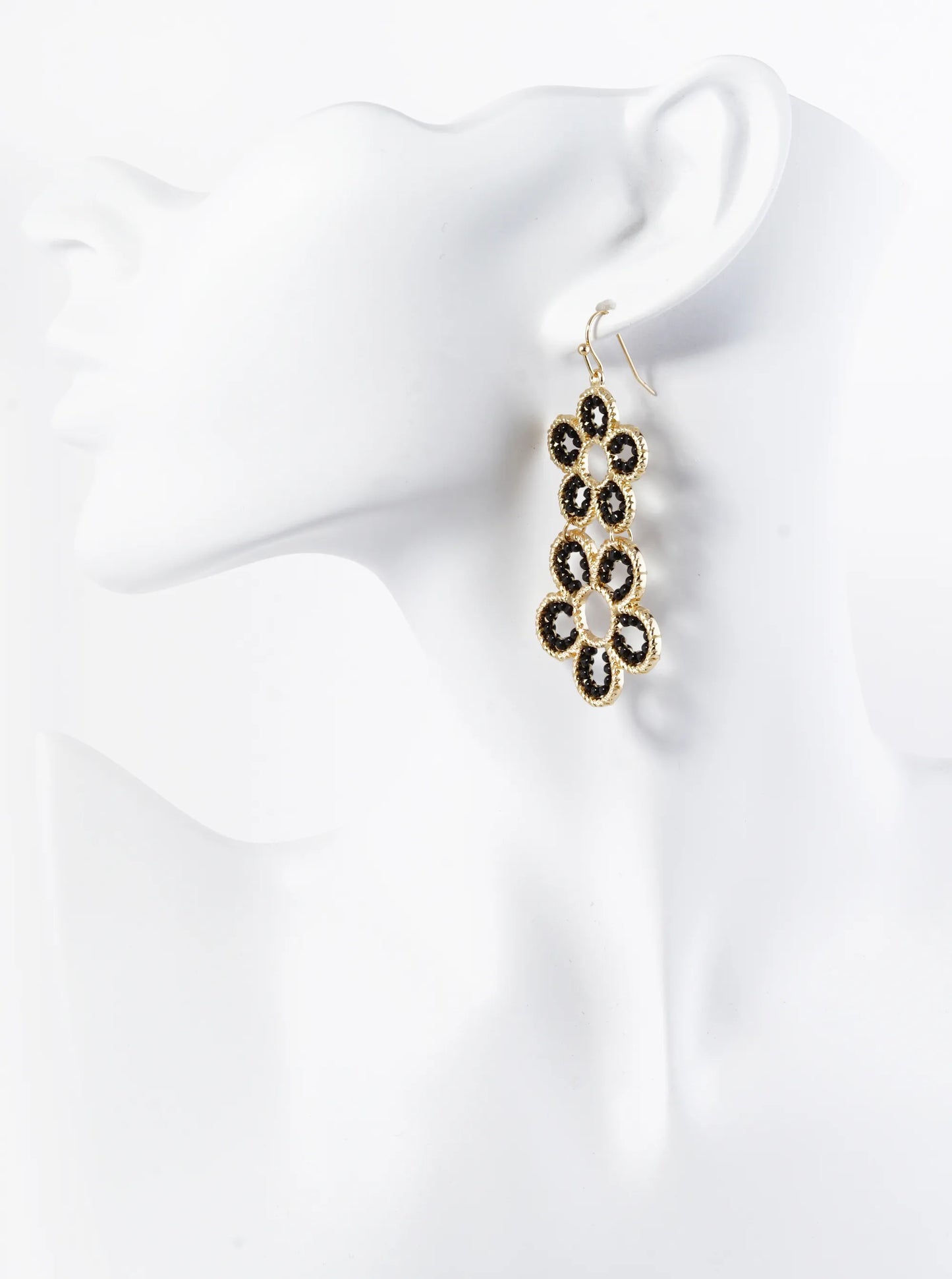 Seed Beaded Double Flower Drop Dangle Earrings