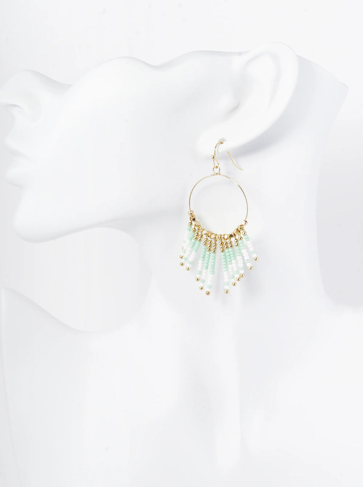 Seed Beaded Fringe Drop Wire Circle Dangle Drop Earrings