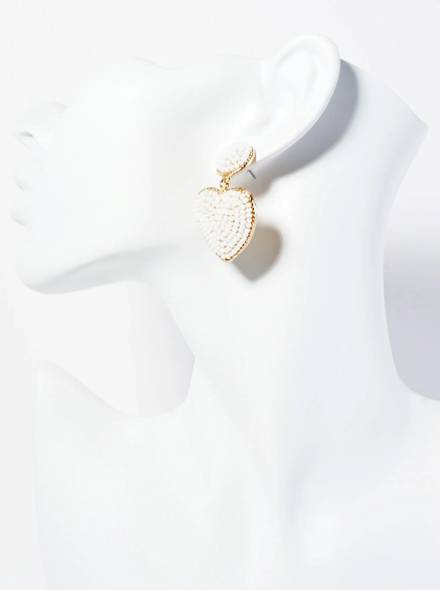 Seed Beaded Heart Drop Dangle Post Earrings