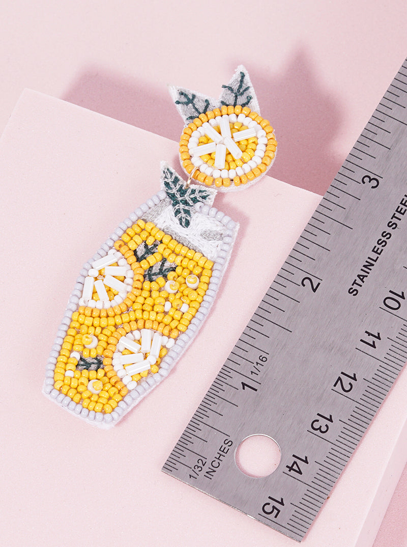 Seed Beaded Lemon Cocktail Dangle Post Earrings