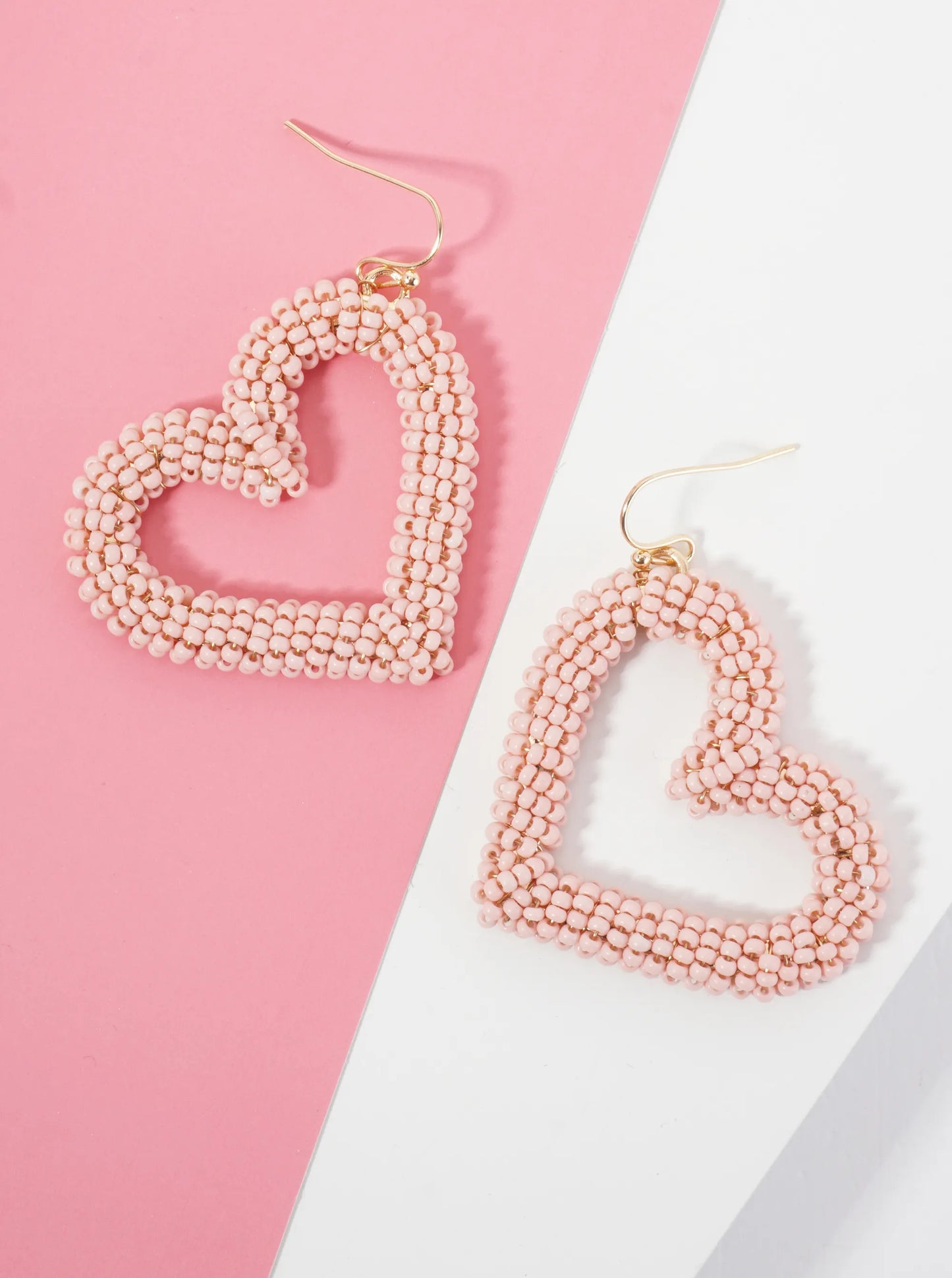 Seed Beaded Sideways Heart Drop Dangle Earrings
