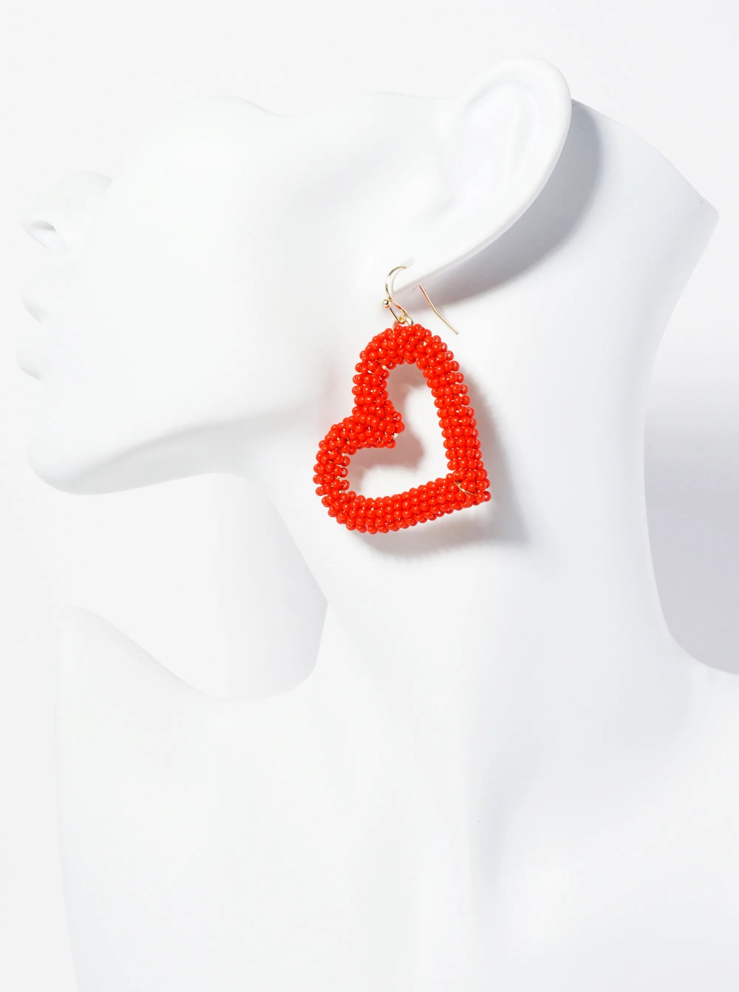 Seed Beaded Sideways Heart Drop Dangle Earrings