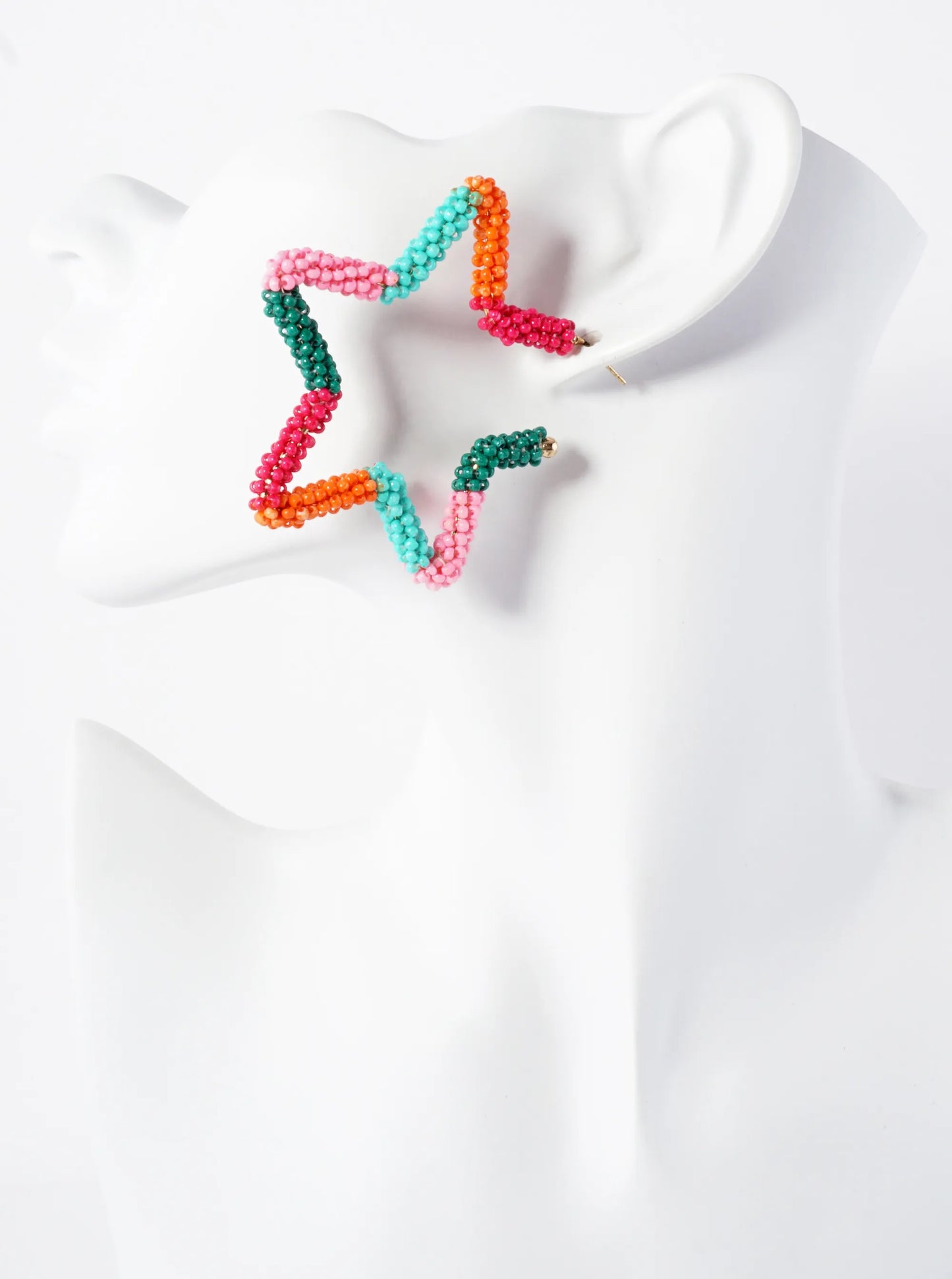 Seed-Beaded Star-Shaped 60mm Open Hoop Earrings
