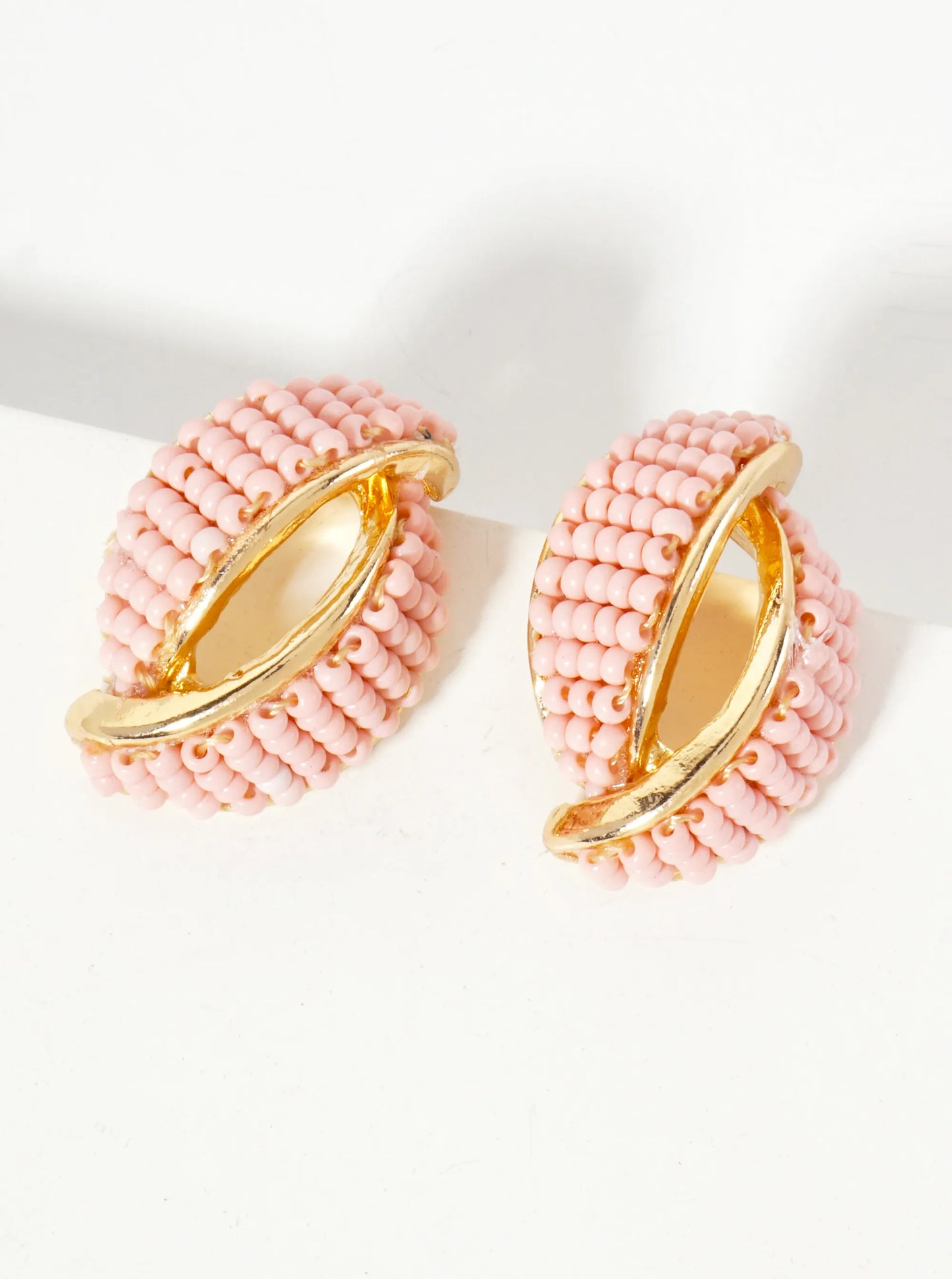 Seed-Beaded Two Overlapping Marquise Shapes Stud Earrings