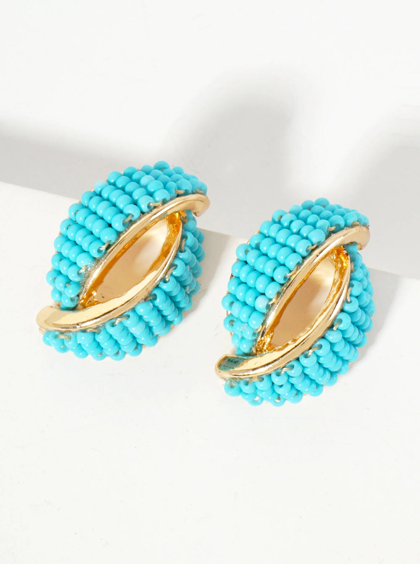 Seed-Beaded Two Overlapping Marquise Shapes Stud Earrings