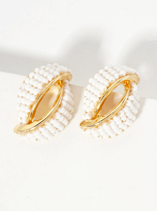 Seed-Beaded Two Overlapping Marquise Shapes Stud Earrings