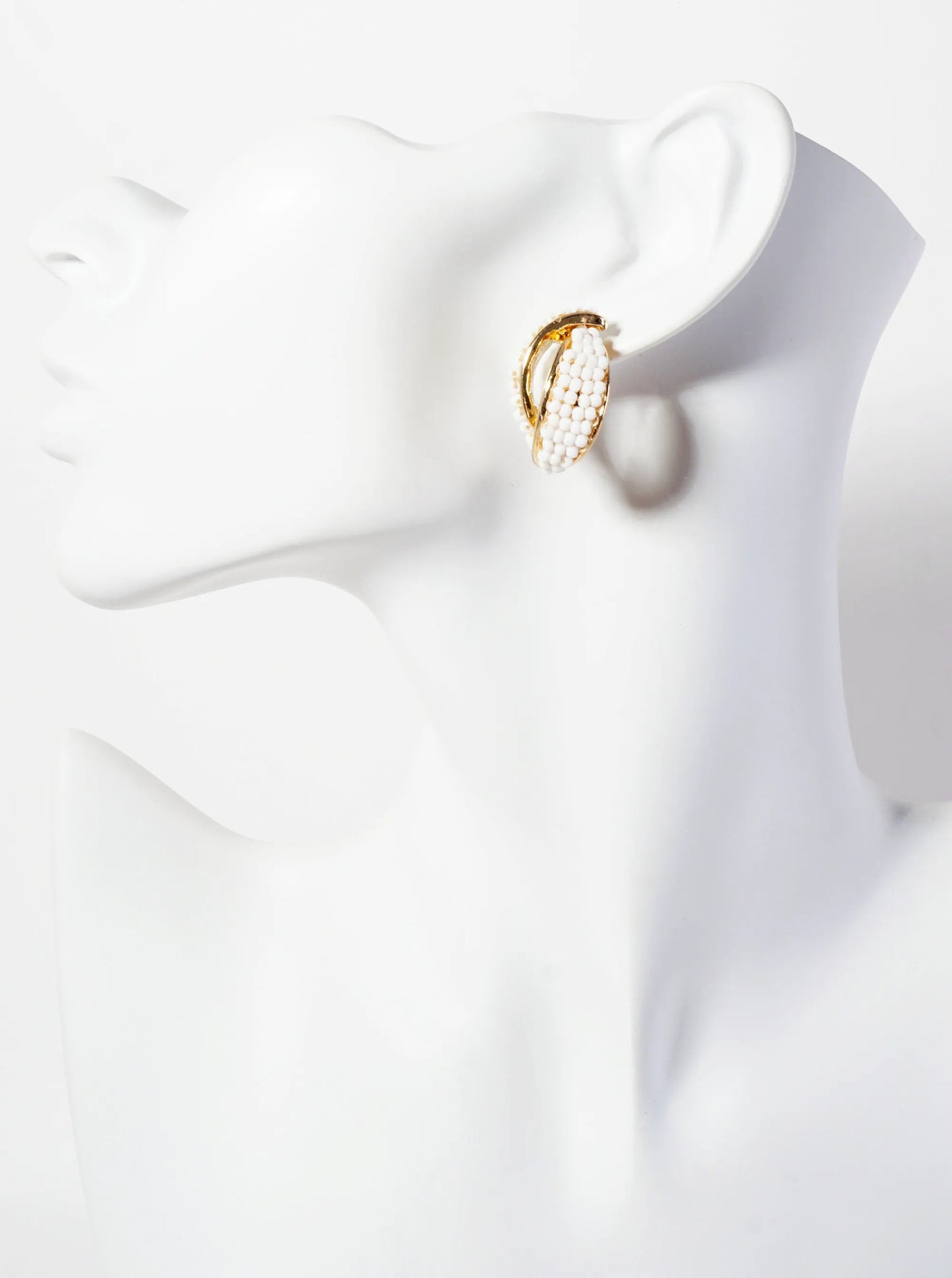 Seed-Beaded Two Overlapping Marquise Shapes Stud Earrings