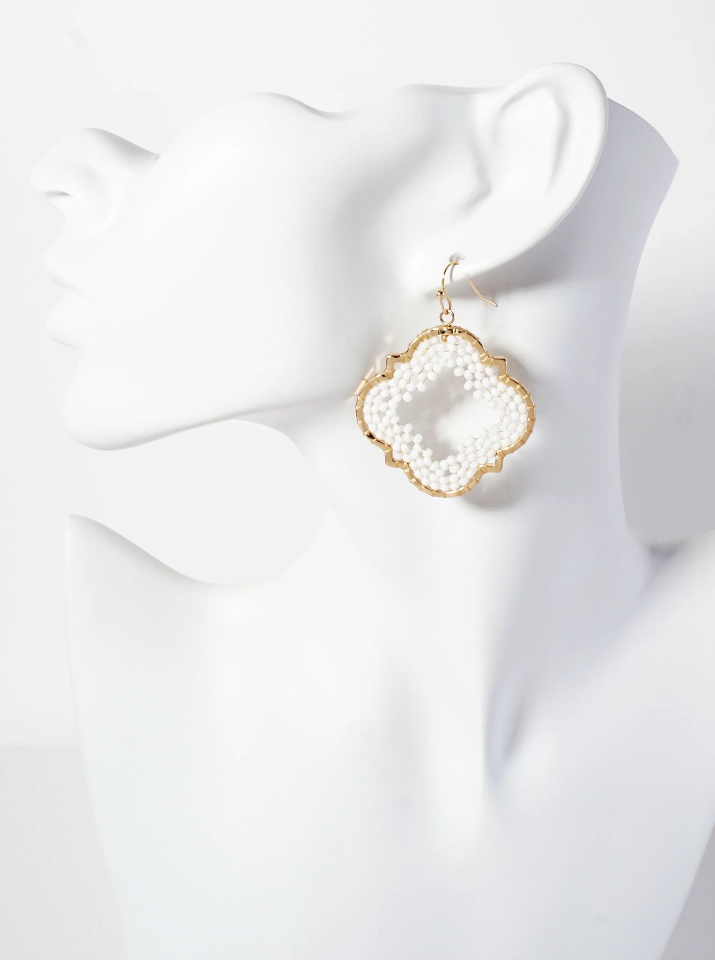 Seed-Beads Thread-Wrapped Quatrefoil Dangle Earrings