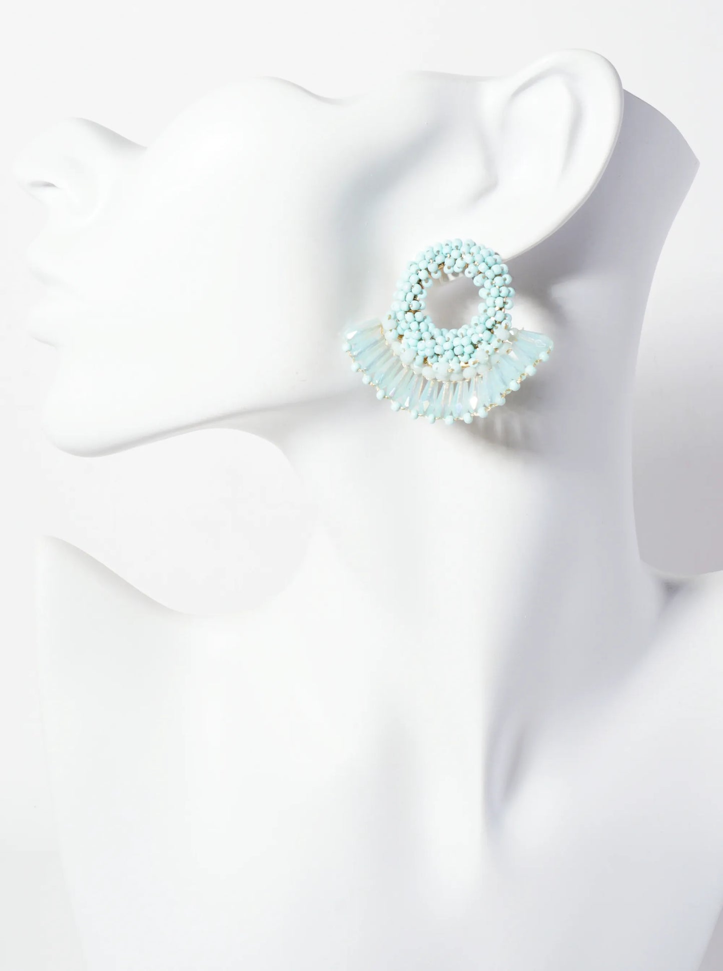 Seed Beads Wire-Wrapped Circle With Angular Beads Fringe Earrings